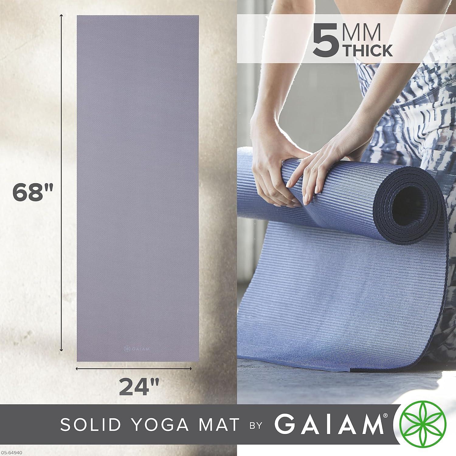 imageGaiam Yoga Mat Premium 5mm Solid Thick Non Slip Exercise ampamp Fitness Mat for All Types of Yoga Pilates ampamp Floor Workouts 68quot x 24quot x 5mmDeep Thistle