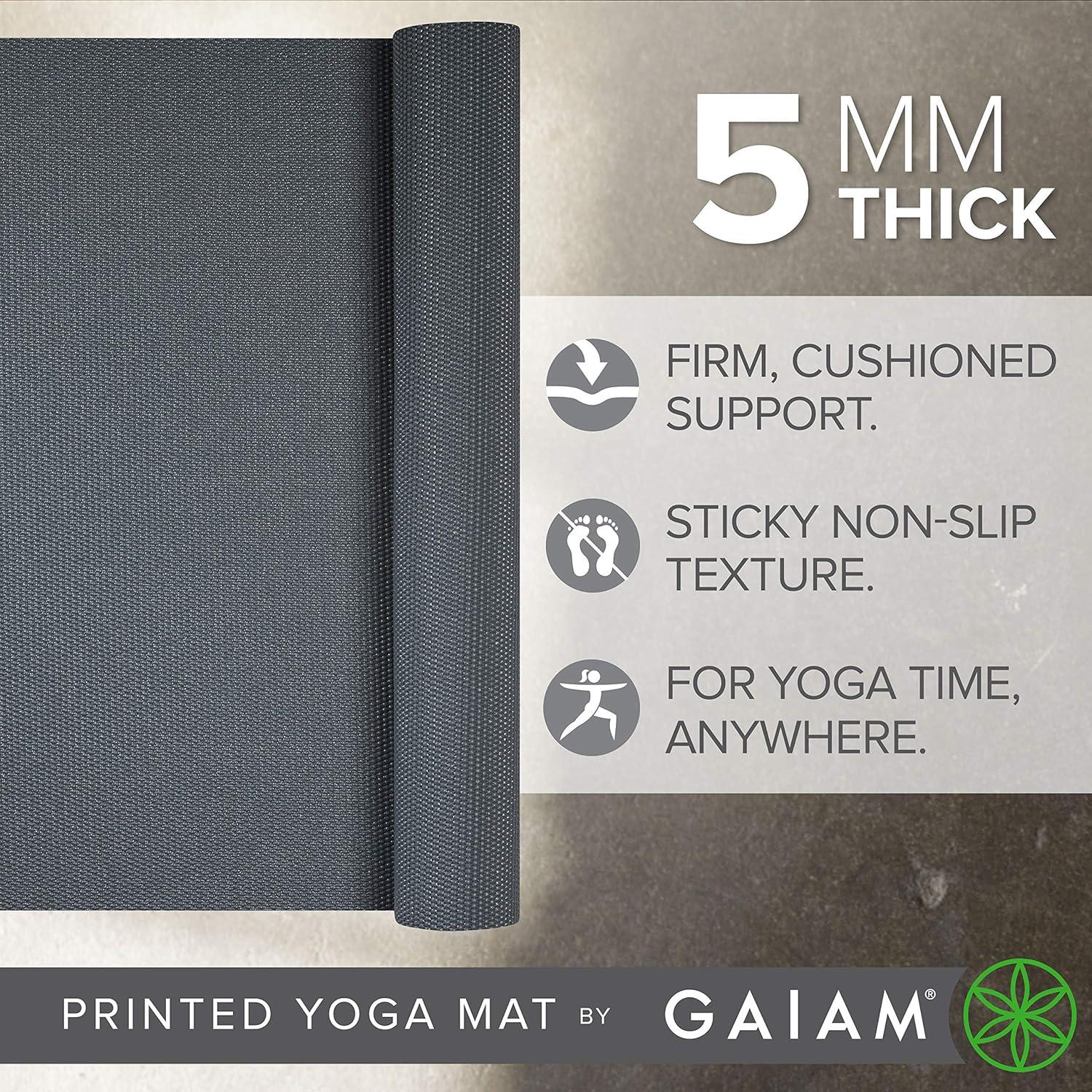 imageGaiam Yoga Mat Premium 5mm Solid Thick Non Slip Exercise ampamp Fitness Mat for All Types of Yoga Pilates ampamp Floor Workouts 68quot x 24quot x 5mmFolkstone Grey
