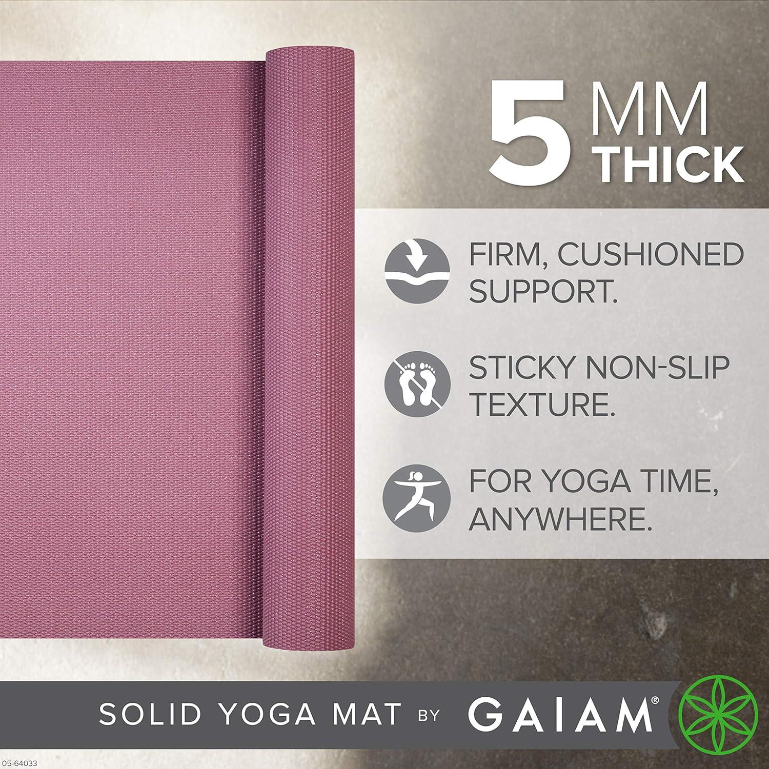 imageGaiam Yoga Mat Premium 5mm Solid Thick Non Slip Exercise ampamp Fitness Mat for All Types of Yoga Pilates ampamp Floor Workouts 68quot x 24quot x 5mmRosy Pink