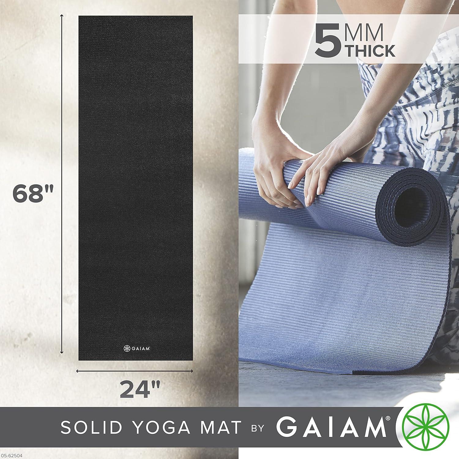 imageGaiam Yoga Mat Premium 5mm Solid Thick Non Slip Exercise ampamp Fitness Mat for All Types of Yoga Pilates ampamp Floor Workouts 68quot x 24quot x 5mmBlack