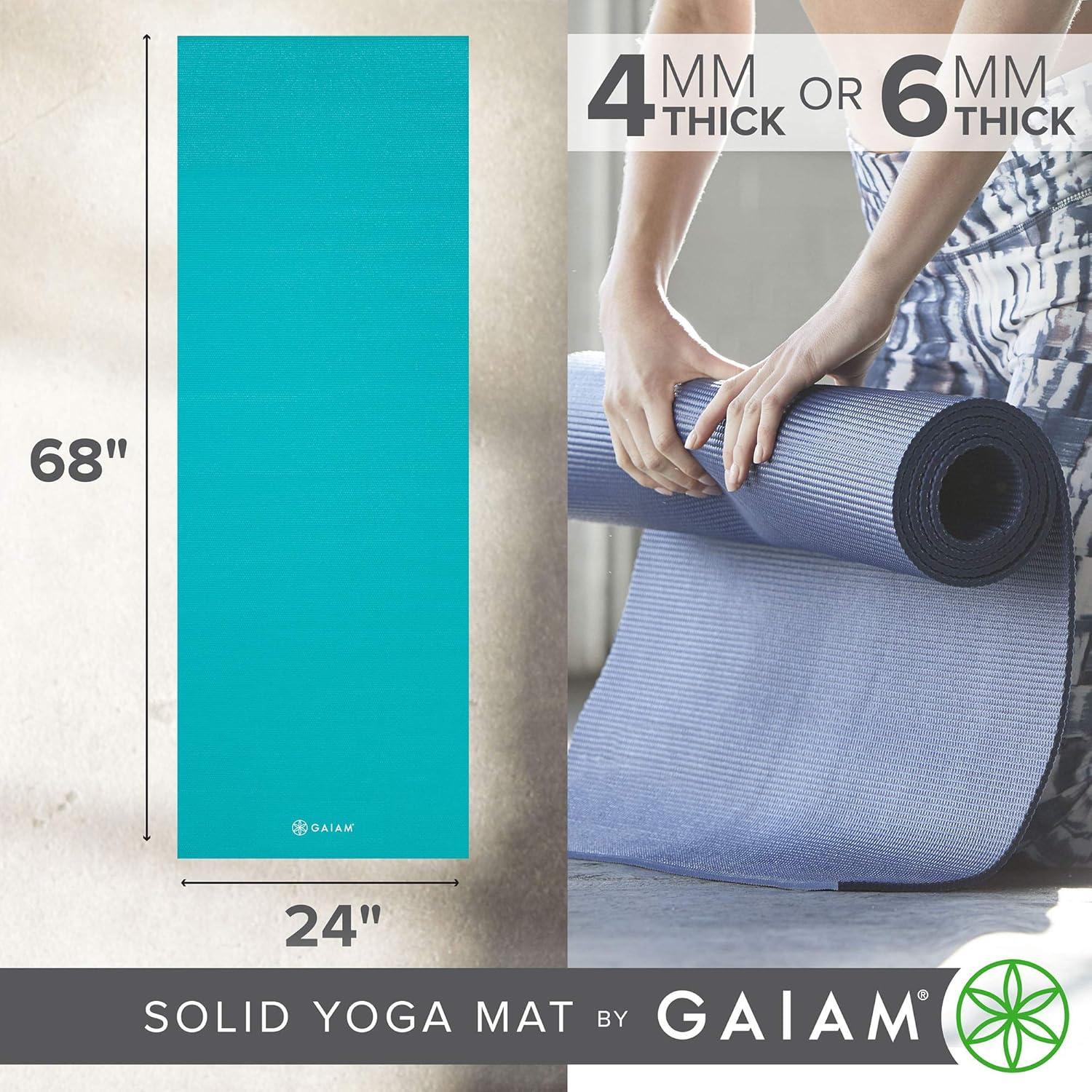 imageGaiam Yoga Mat Premium 5mm Solid Thick Non Slip Exercise ampamp Fitness Mat for All Types of Yoga Pilates ampamp Floor Workouts 68quot x 24quot x 5mmLight Blue