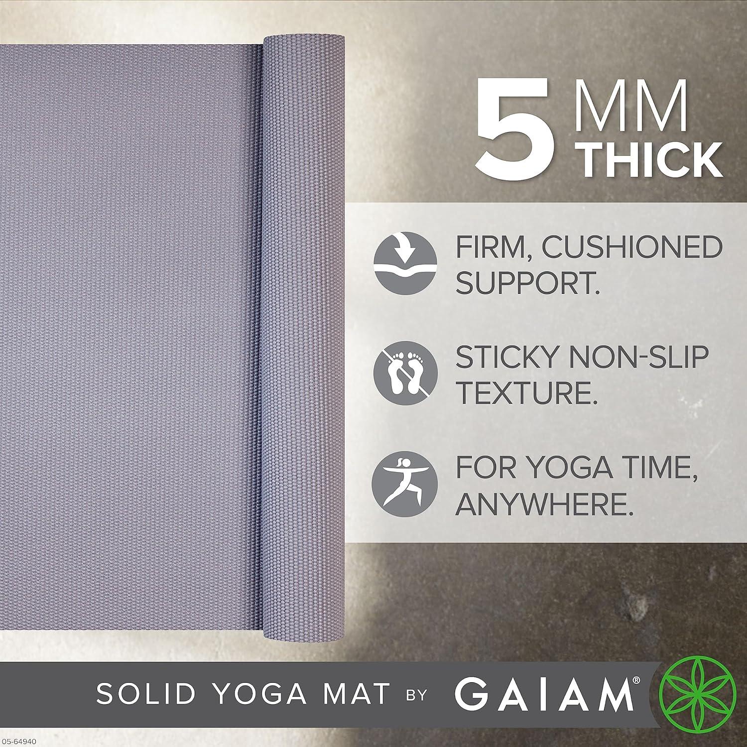 imageGaiam Yoga Mat Premium 5mm Solid Thick Non Slip Exercise ampamp Fitness Mat for All Types of Yoga Pilates ampamp Floor Workouts 68quot x 24quot x 5mmDeep Thistle