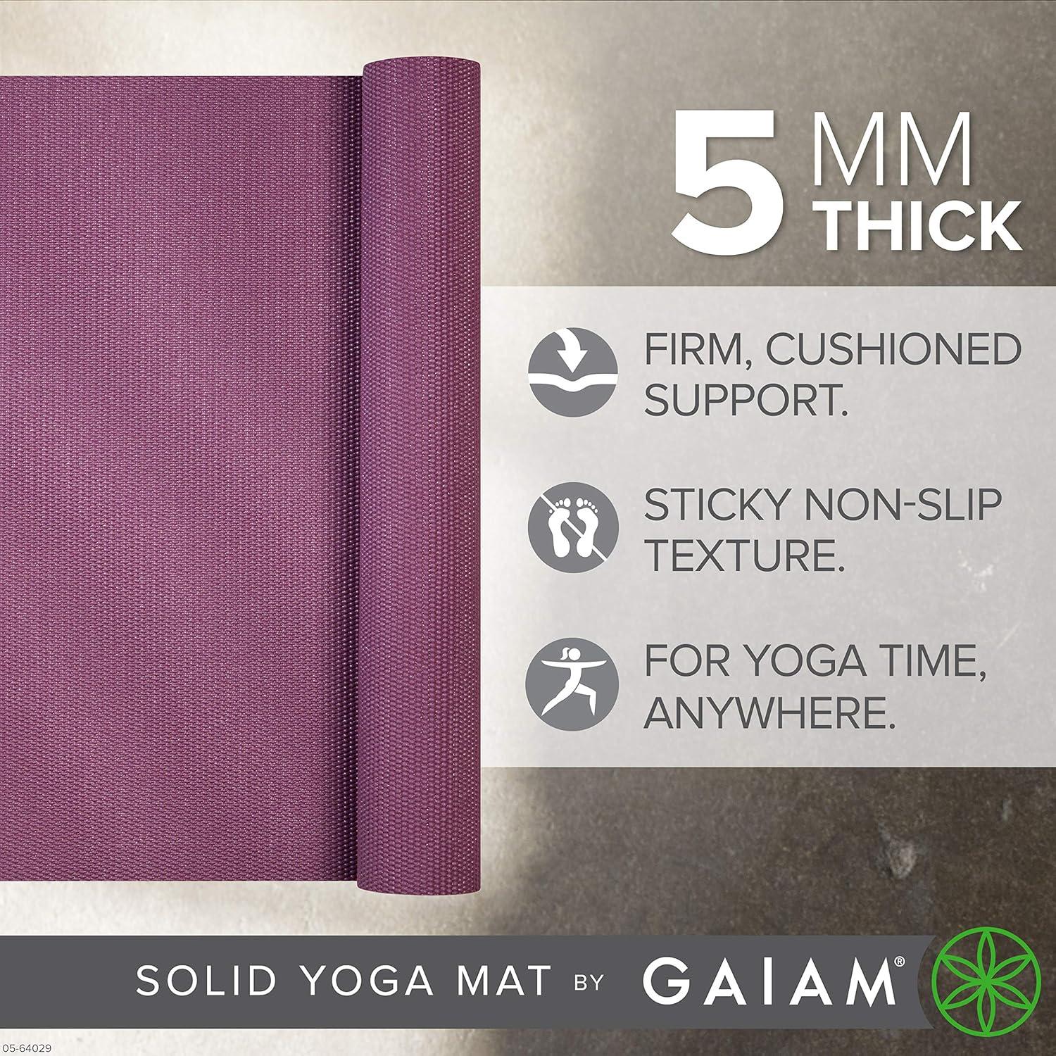 imageGaiam Yoga Mat Premium 5mm Solid Thick Non Slip Exercise ampamp Fitness Mat for All Types of Yoga Pilates ampamp Floor Workouts 68quot x 24quot x 5mmSugar Beet