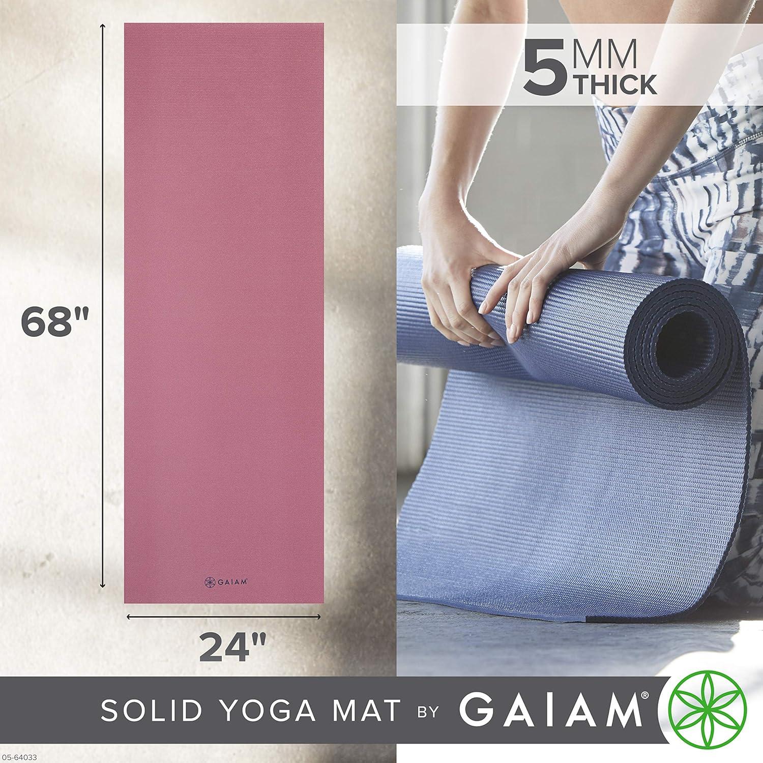 imageGaiam Yoga Mat Premium 5mm Solid Thick Non Slip Exercise ampamp Fitness Mat for All Types of Yoga Pilates ampamp Floor Workouts 68quot x 24quot x 5mmRosy Pink