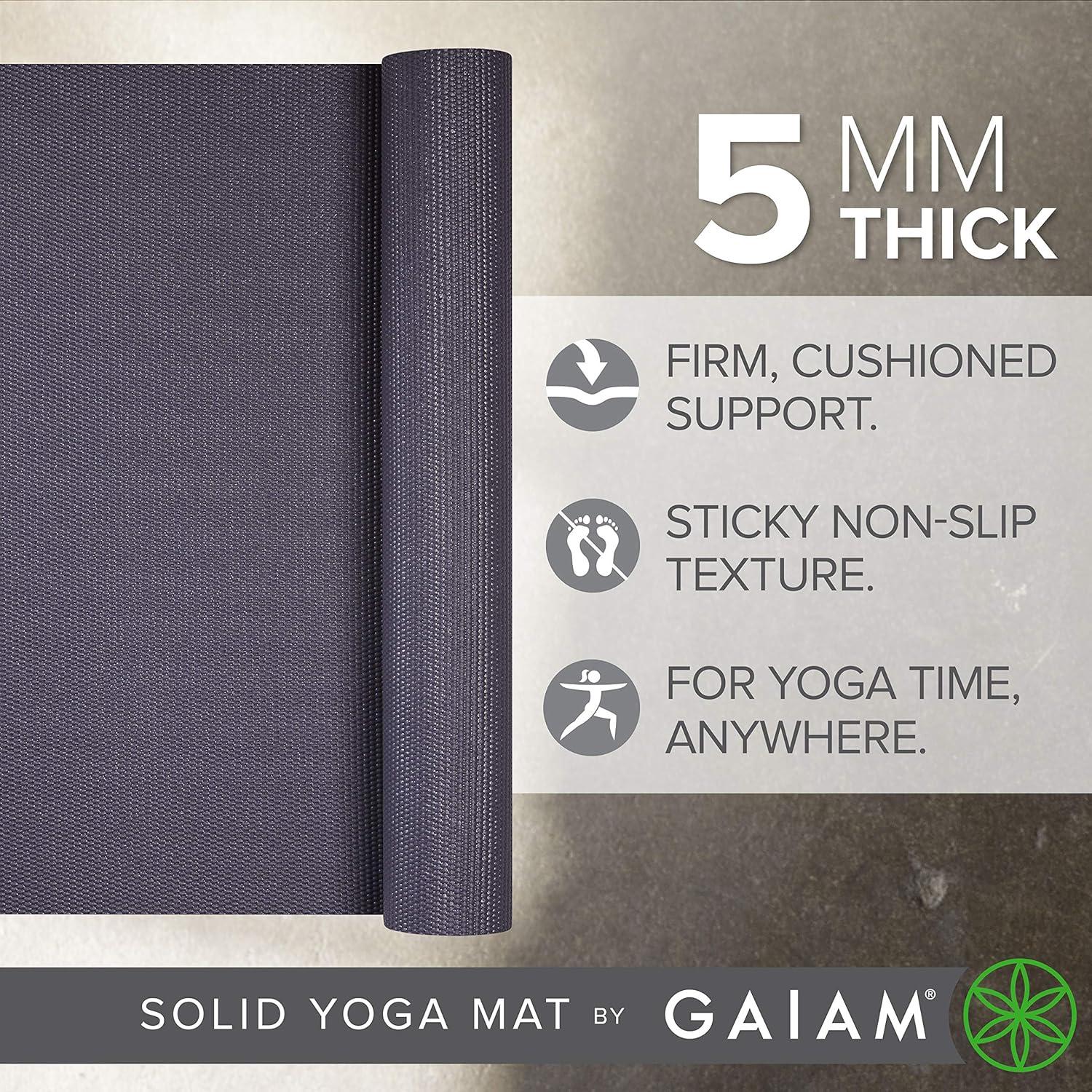 imageGaiam Yoga Mat Premium 5mm Solid Thick Non Slip Exercise ampamp Fitness Mat for All Types of Yoga Pilates ampamp Floor Workouts 68quot x 24quot x 5mmHeron