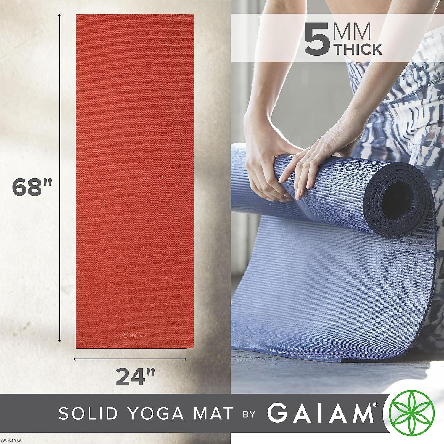 imageGaiam Yoga Mat Premium 5mm Solid Thick Non Slip Exercise ampamp Fitness Mat for All Types of Yoga Pilates ampamp Floor Workouts 68quot x 24quot x 5mmSunburnt