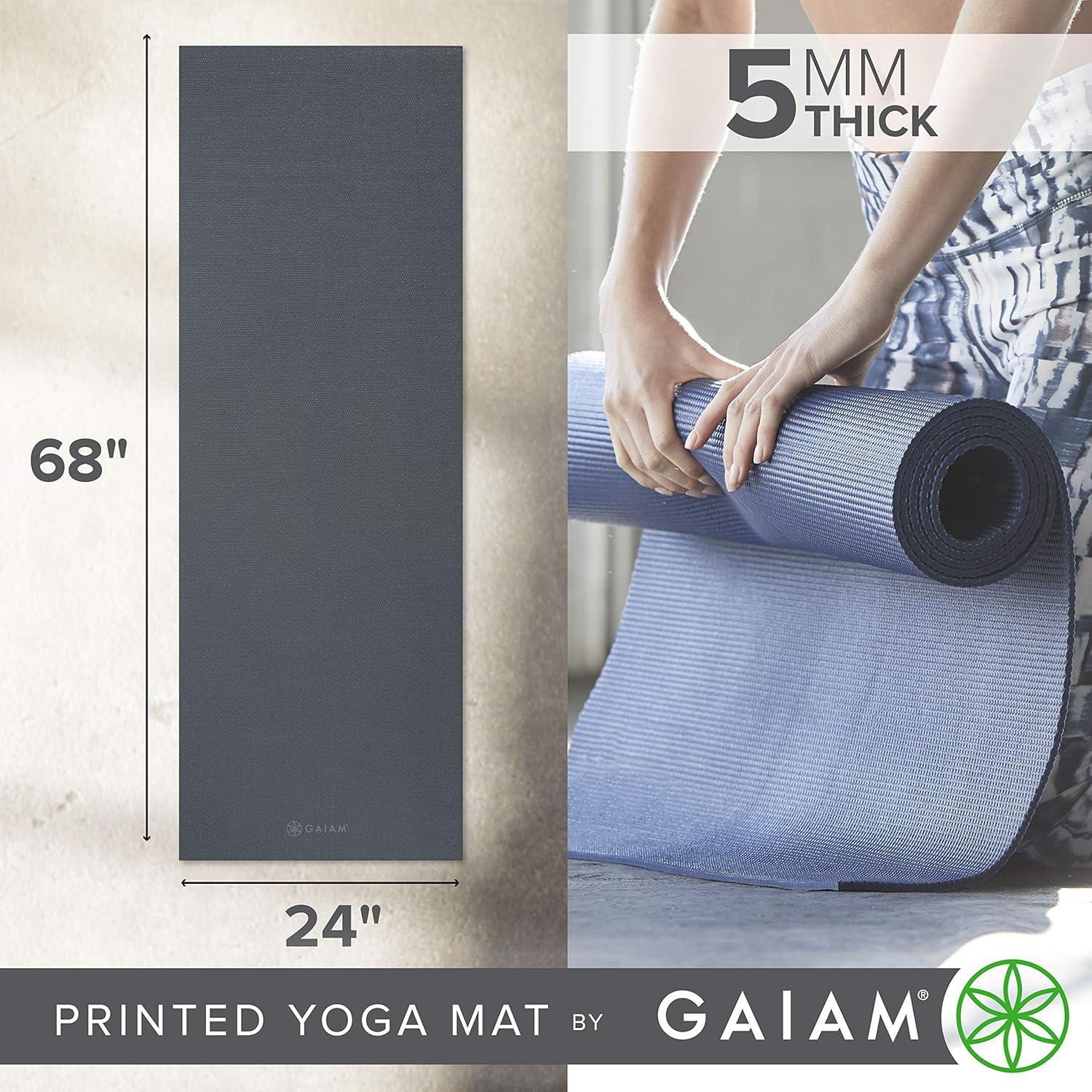 imageGaiam Yoga Mat Premium 5mm Solid Thick Non Slip Exercise ampamp Fitness Mat for All Types of Yoga Pilates ampamp Floor Workouts 68quot x 24quot x 5mmFolkstone Grey