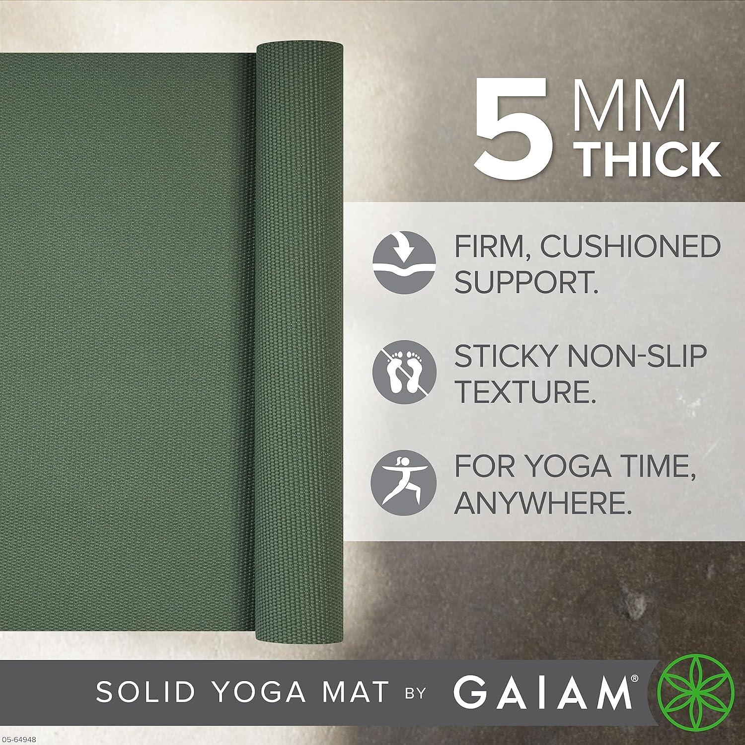 imageGaiam Yoga Mat Premium 5mm Solid Thick Non Slip Exercise ampamp Fitness Mat for All Types of Yoga Pilates ampamp Floor Workouts 68quot x 24quot x 5mmSagebrush