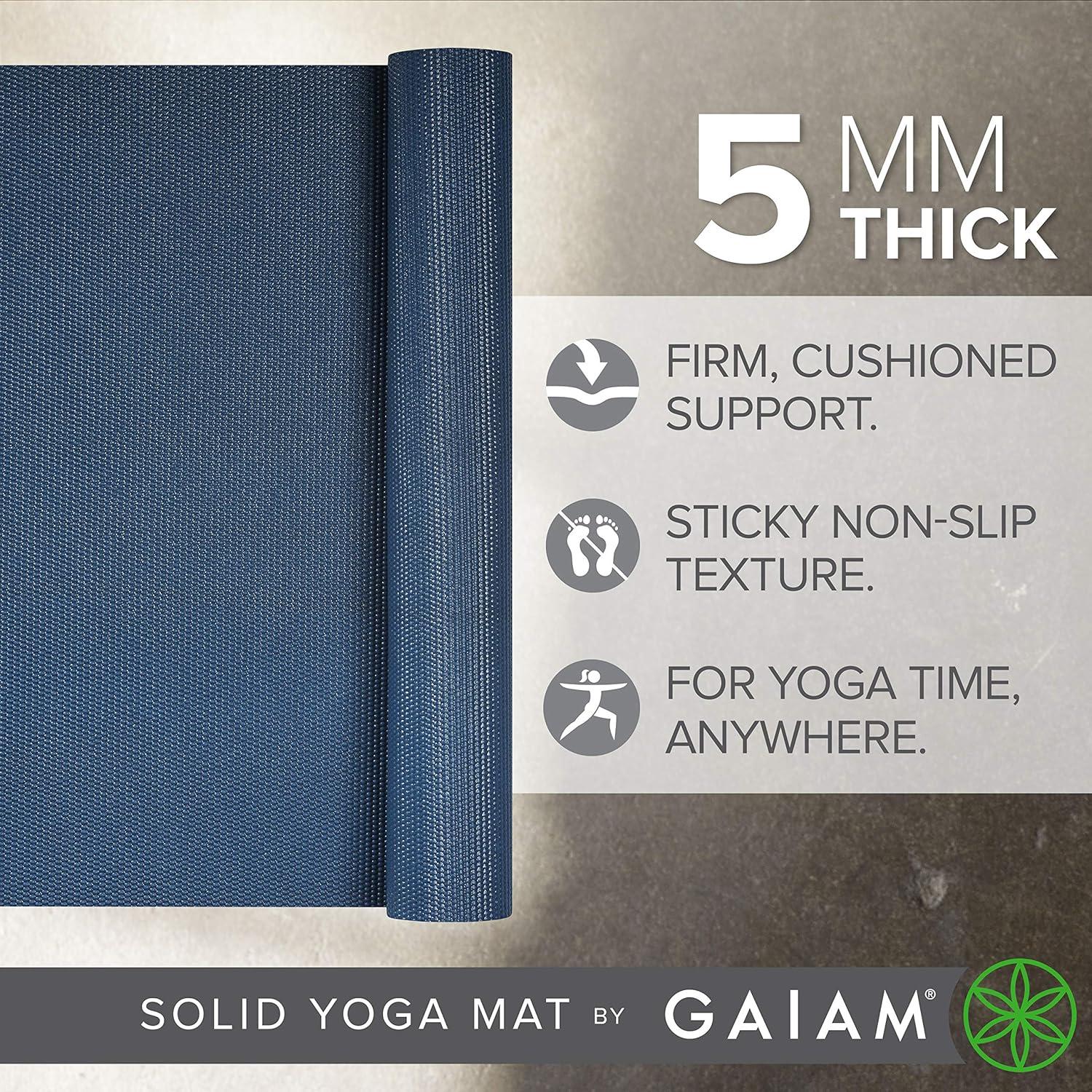imageGaiam Yoga Mat Premium 5mm Solid Thick Non Slip Exercise ampamp Fitness Mat for All Types of Yoga Pilates ampamp Floor Workouts 68quot x 24quot x 5mmIndigo Ink