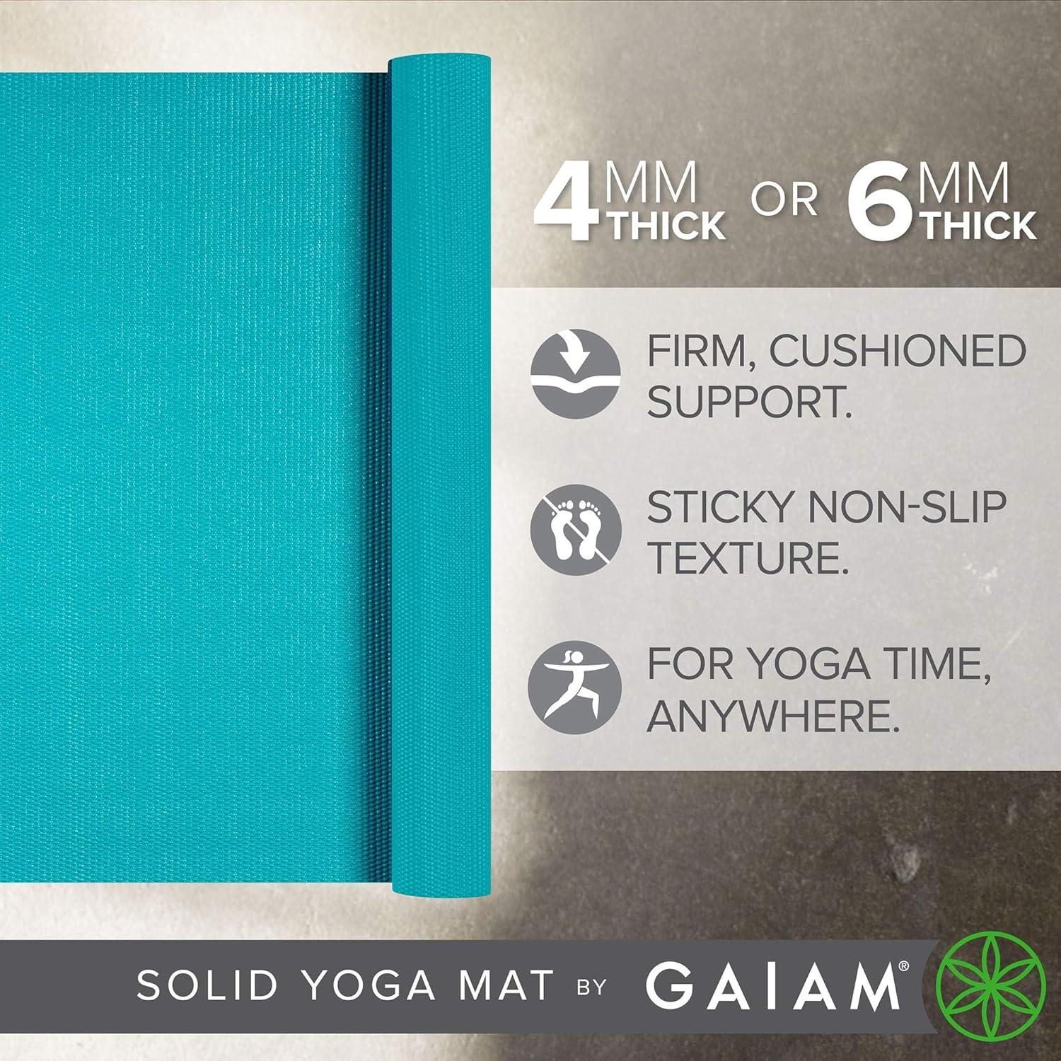 imageGaiam Yoga Mat Premium 5mm Solid Thick Non Slip Exercise ampamp Fitness Mat for All Types of Yoga Pilates ampamp Floor Workouts 68quot x 24quot x 5mmLight Blue