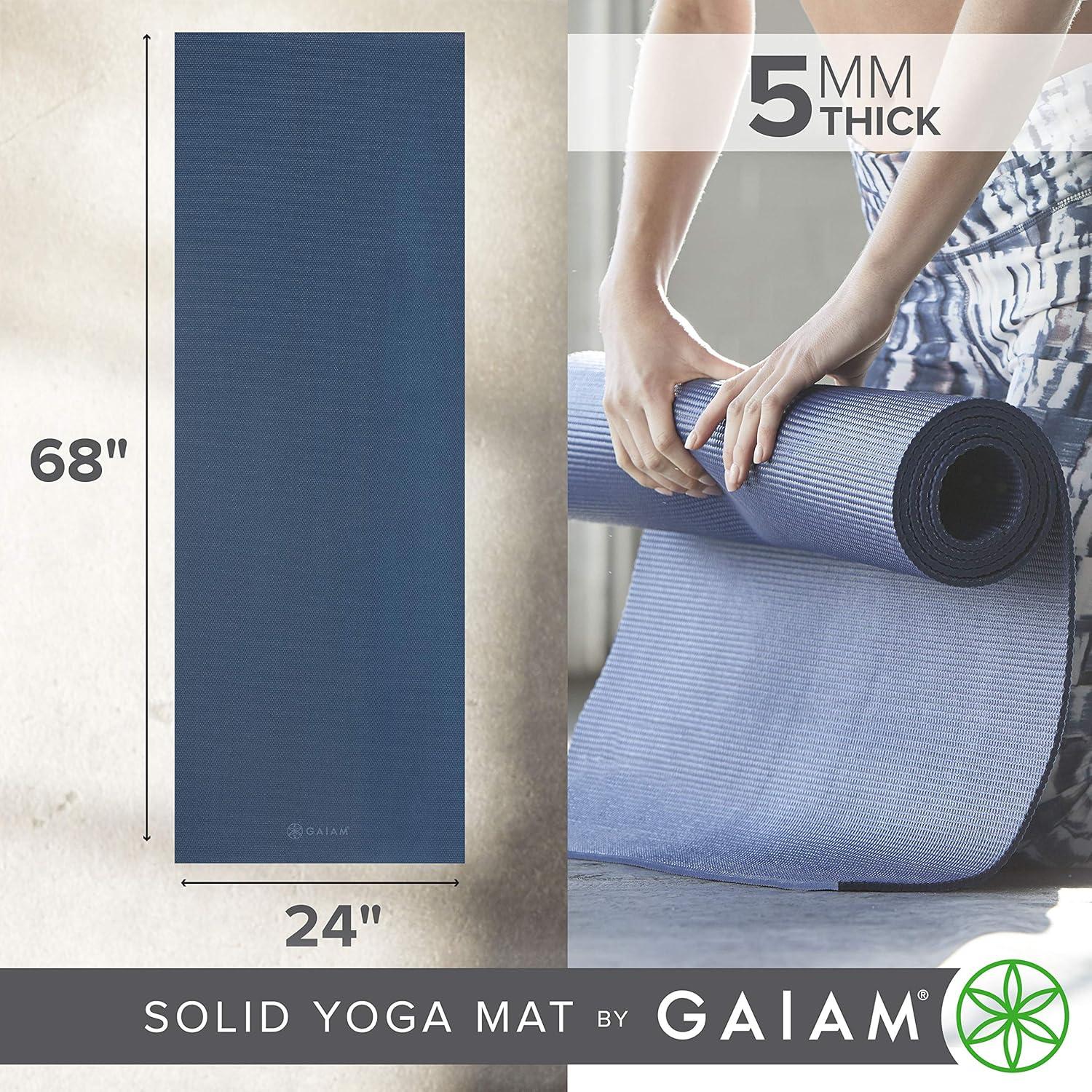 imageGaiam Yoga Mat Premium 5mm Solid Thick Non Slip Exercise ampamp Fitness Mat for All Types of Yoga Pilates ampamp Floor Workouts 68quot x 24quot x 5mmIndigo Ink