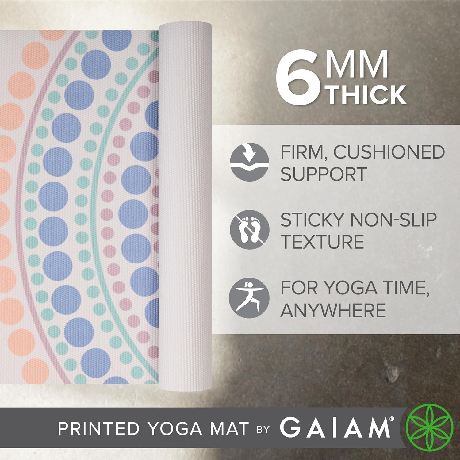 imageGaiam Yoga Mat  Premium 6mm Print Extra Thick Non Slip Exercise ampamp Fitness Mat for All Types of Yoga Pilates ampamp Floor Workouts 68quotL x 24quotW x 6mm ThickRainbow Trance