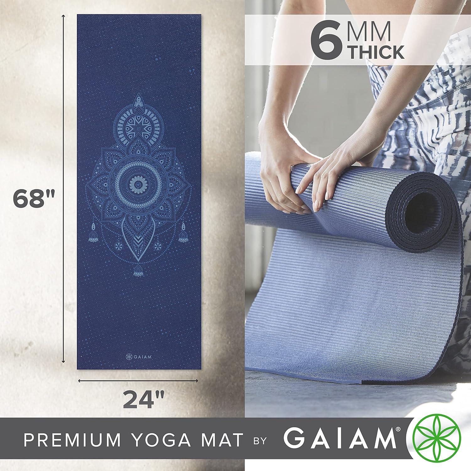 imageGaiam Yoga Mat Premium 6mm Print Extra Thick Non Slip Exercise ampamp Fitness Mat for All Types of Yoga Pilates ampamp Floor Workouts 68quotL x 24quotW x 6mm ThickCelestial Blue