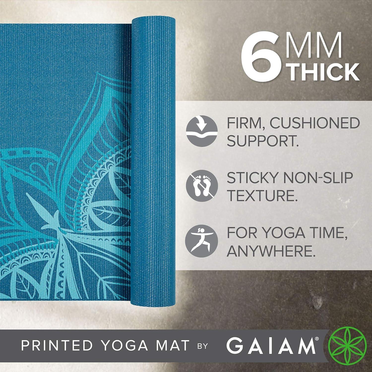 imageGaiam Yoga Mat  Premium 6mm Print Extra Thick Non Slip Exercise ampamp Fitness Mat for All Types of Yoga Pilates ampamp Floor Workouts 68quotL x 24quotW x 6mm ThickIndigo Point