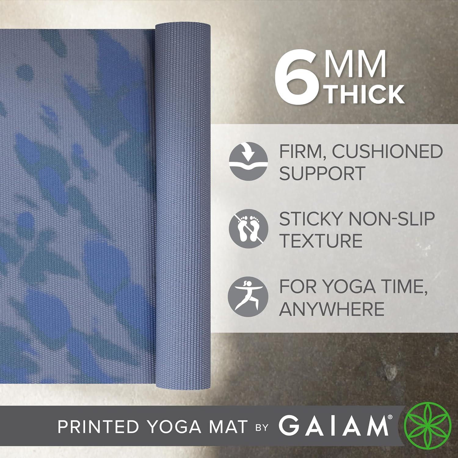 imageGaiam Yoga Mat  Premium 6mm Print Extra Thick Non Slip Exercise ampamp Fitness Mat for All Types of Yoga Pilates ampamp Floor Workouts 68quotL x 24quotW x 6mm ThickTie Dye Blast