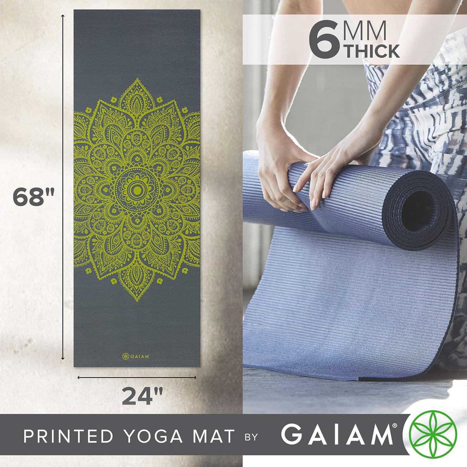 imageGaiam Yoga Mat Premium 6mm Print Extra Thick Non Slip Exercise ampamp Fitness Mat for All Types of Yoga Pilates ampamp Floor Workouts 68quotL x 24quotW x 6mm ThickCitron Sundial