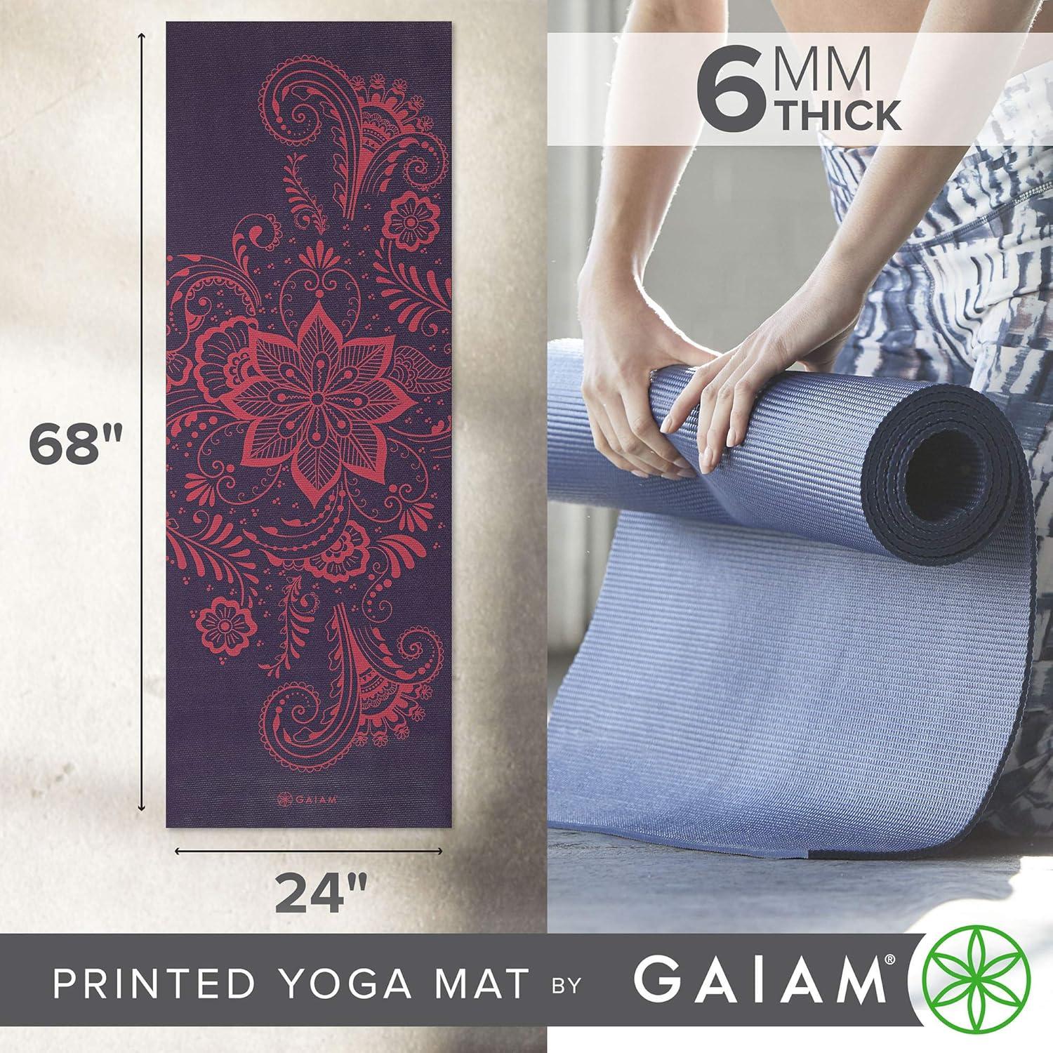 imageGaiam Yoga Mat Premium 6mm Print Extra Thick Non Slip Exercise ampamp Fitness Mat for All Types of Yoga Pilates ampamp Floor Workouts 68quotL x 24quotW x 6mm ThickAubergine Swirl
