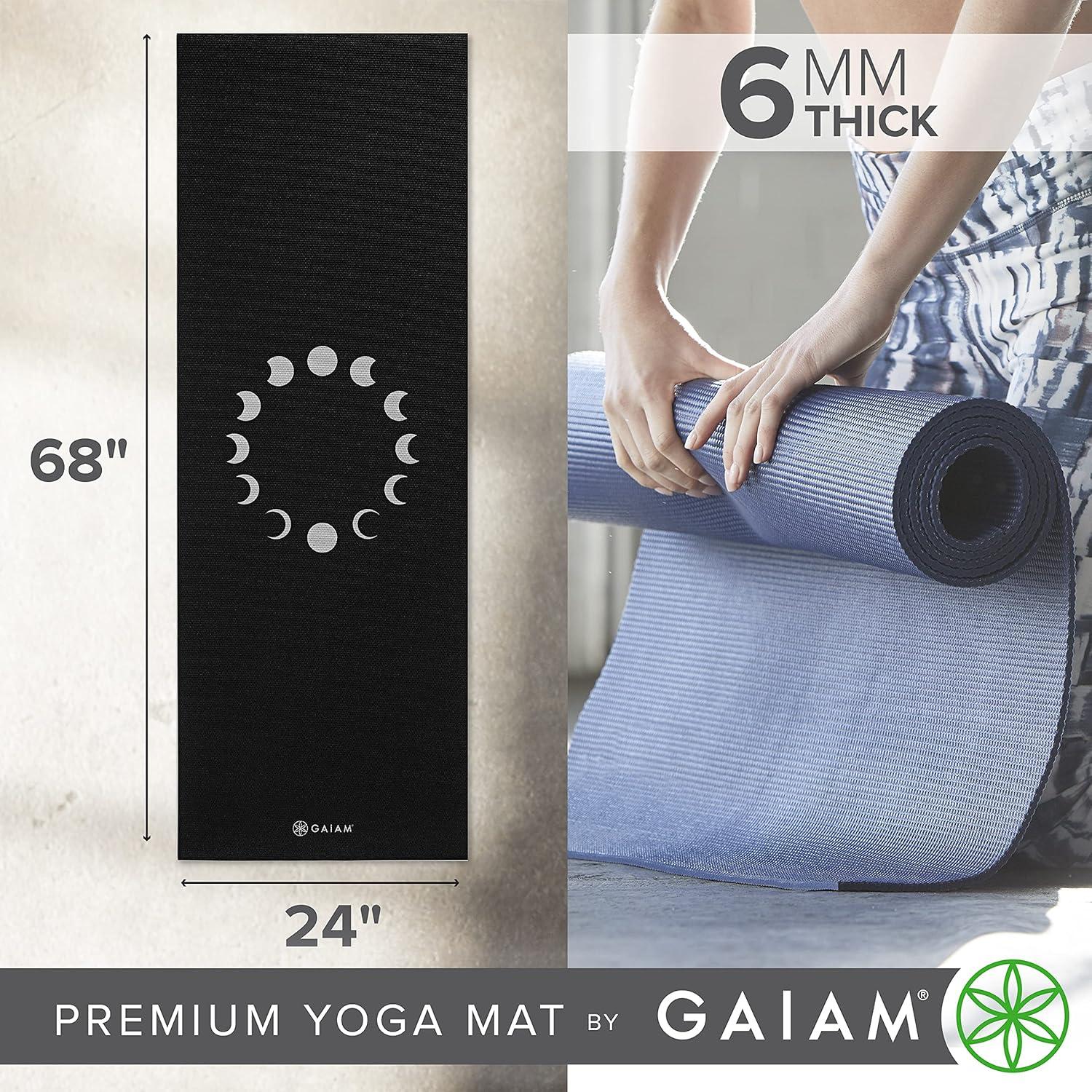 imageGaiam Yoga Mat Premium 6mm Print Extra Thick Non Slip Exercise ampamp Fitness Mat for All Types of Yoga Pilates ampamp Floor Workouts 68quotL x 24quotW x 6mm ThickNew Moon