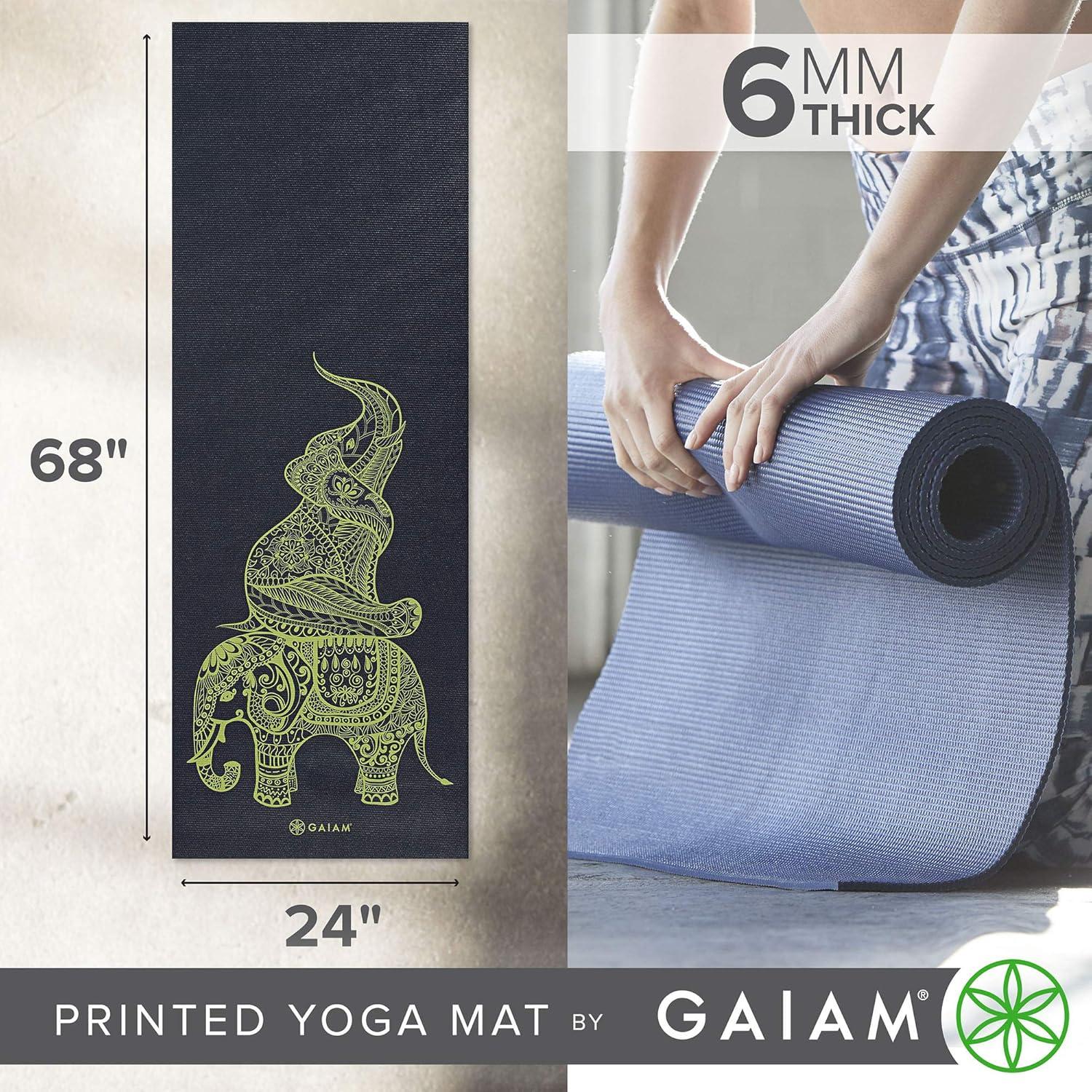 imageGaiam Yoga Mat Premium 6mm Print Extra Thick Non Slip Exercise ampamp Fitness Mat for All Types of Yoga Pilates ampamp Floor Workouts 68quotL x 24quotW x 6mm ThickTribal Wisdom Elephant