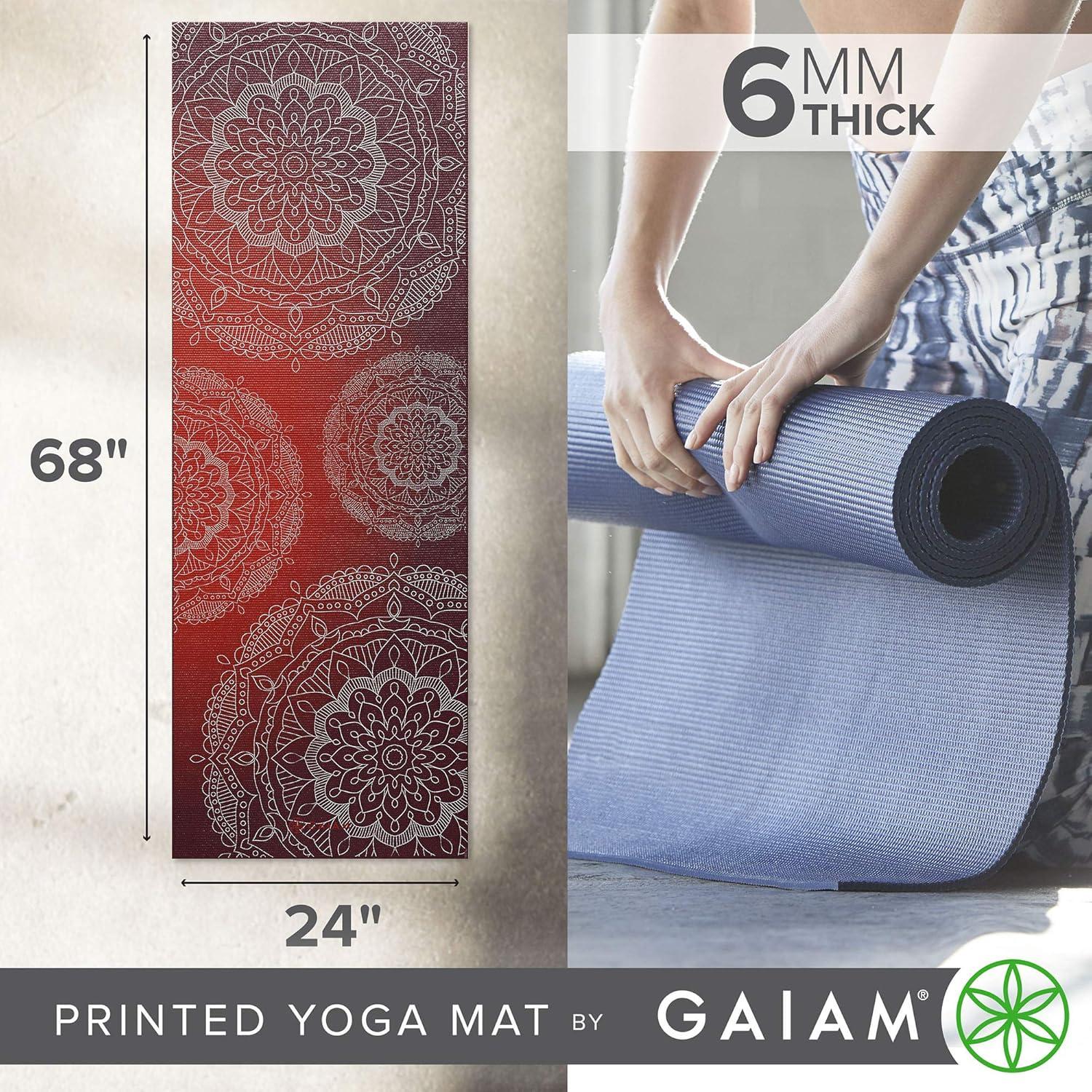 imageGaiam Yoga Mat Premium 6mm Print Extra Thick Non Slip Exercise ampamp Fitness Mat for All Types of Yoga Pilates ampamp Floor Workouts 68quotL x 24quotW x 6mm ThickMetallic Sunset