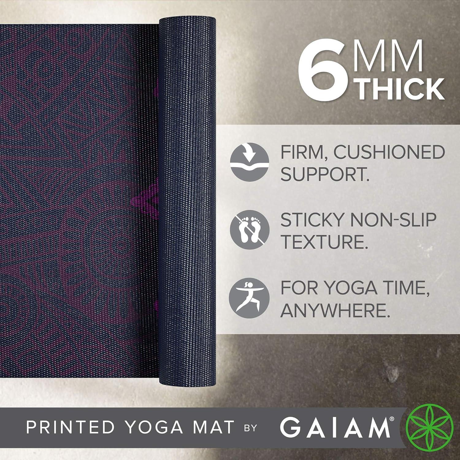 imageGaiam Yoga Mat Premium 6mm Print Extra Thick Non Slip Exercise ampamp Fitness Mat for All Types of Yoga Pilates ampamp Floor Workouts 68quotL x 24quotW x 6mm ThickPlum Sundial Layers