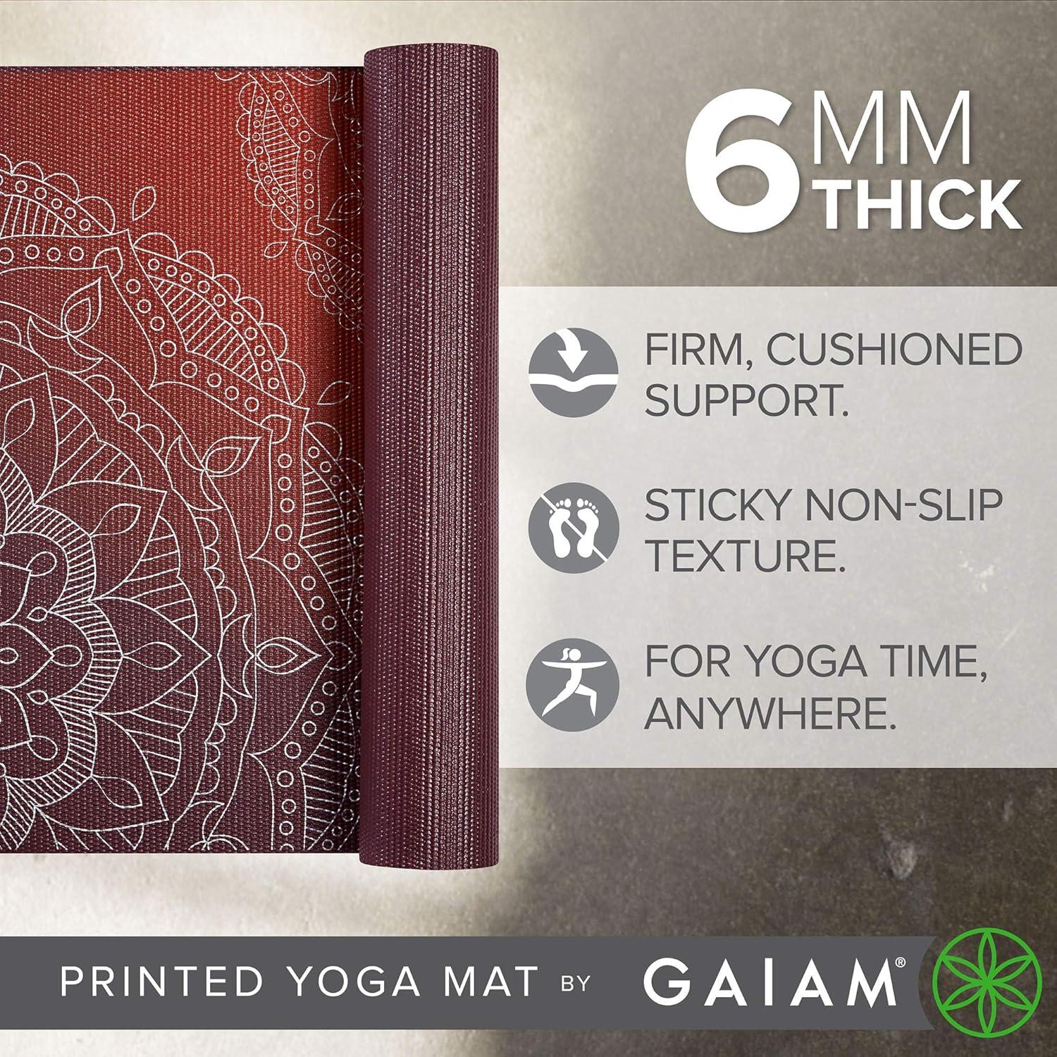 imageGaiam Yoga Mat Premium 6mm Print Extra Thick Non Slip Exercise ampamp Fitness Mat for All Types of Yoga Pilates ampamp Floor Workouts 68quotL x 24quotW x 6mm ThickMetallic Sunset