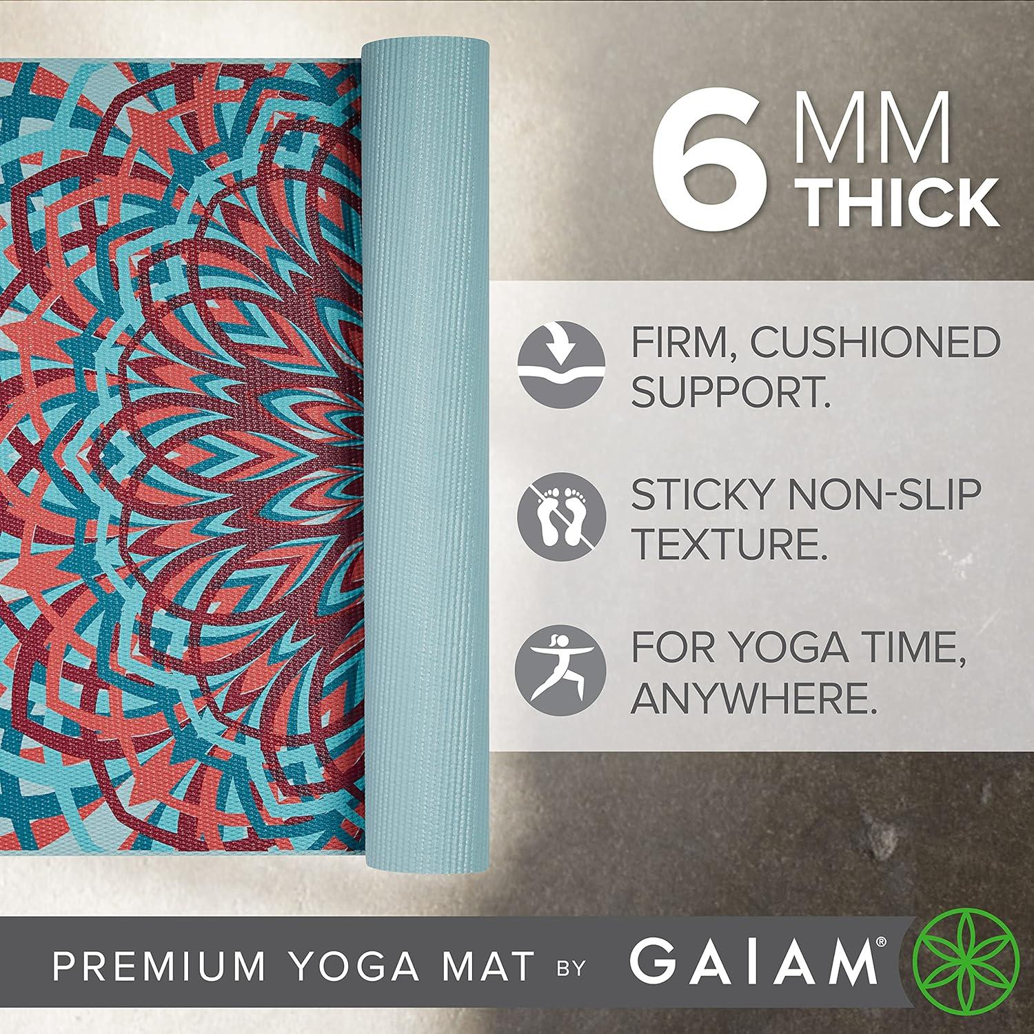imageGaiam Yoga Mat Premium 6mm Print Extra Thick Non Slip Exercise ampamp Fitness Mat for All Types of Yoga Pilates ampamp Floor Workouts 68quotL x 24quotW x 6mm ThickSantorini