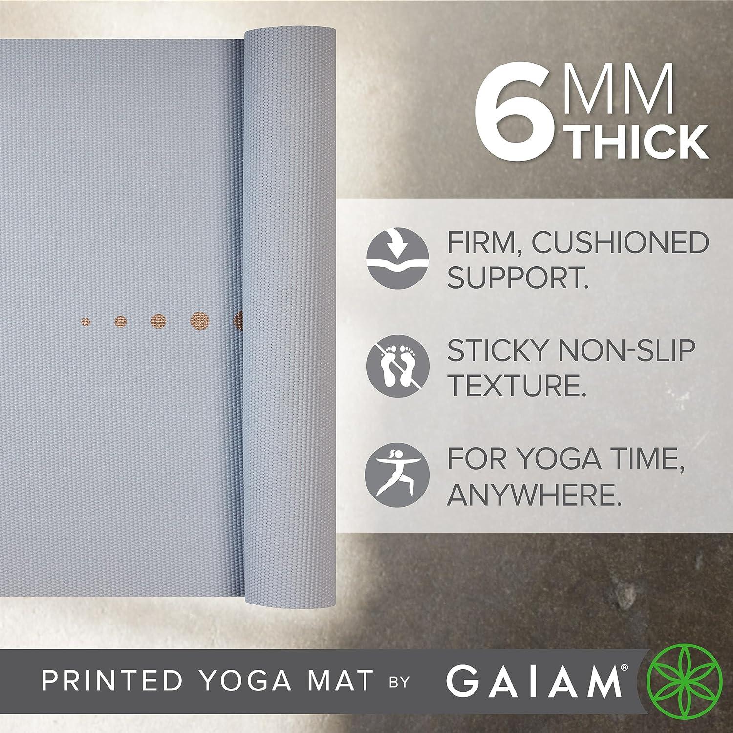 imageGaiam Yoga Mat Premium 6mm Print Extra Thick Non Slip Exercise ampamp Fitness Mat for All Types of Yoga Pilates ampamp Floor Workouts 68quotL x 24quotW x 6mm ThickViolet Vision