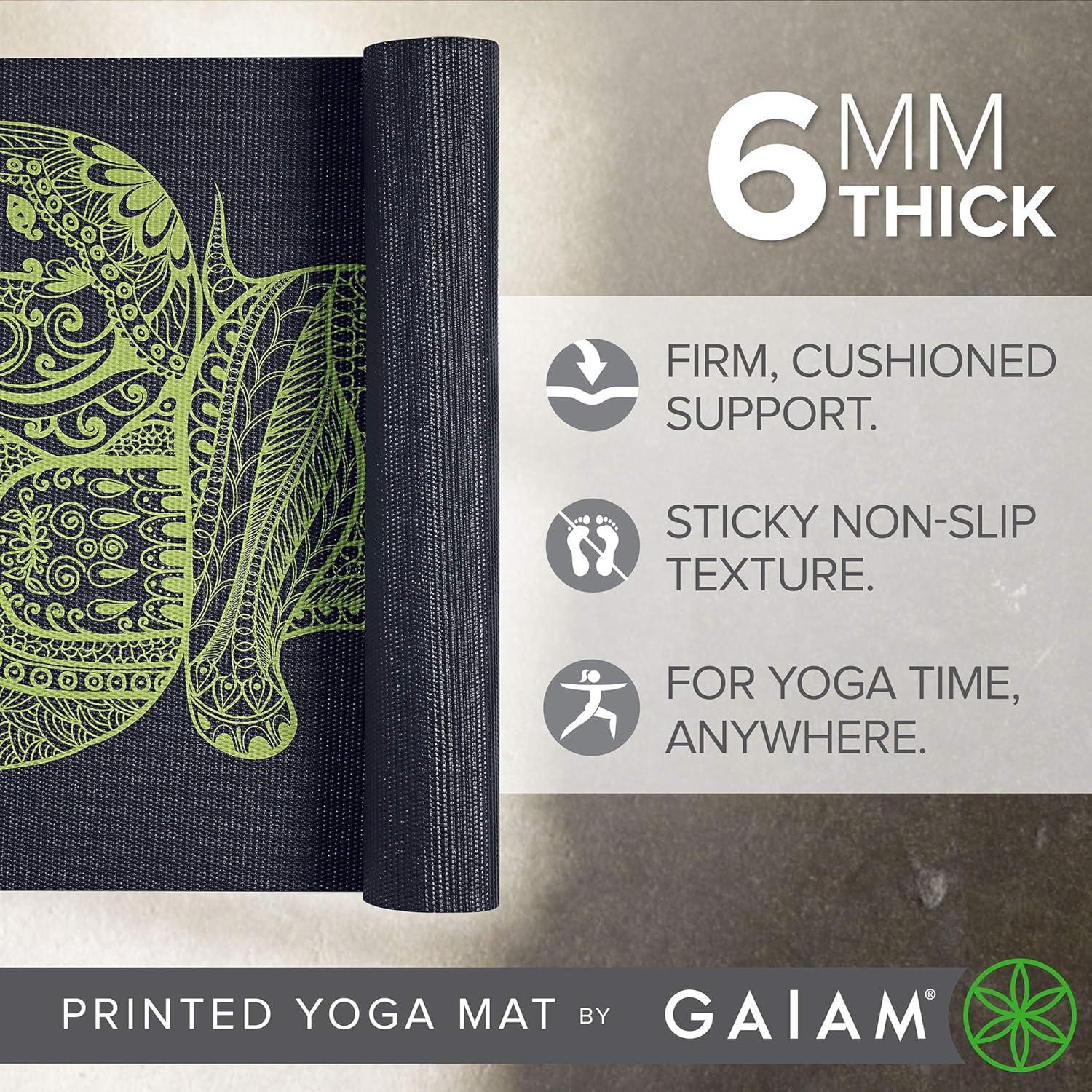 imageGaiam Yoga Mat Premium 6mm Print Extra Thick Non Slip Exercise ampamp Fitness Mat for All Types of Yoga Pilates ampamp Floor Workouts 68quotL x 24quotW x 6mm ThickTribal Wisdom Elephant