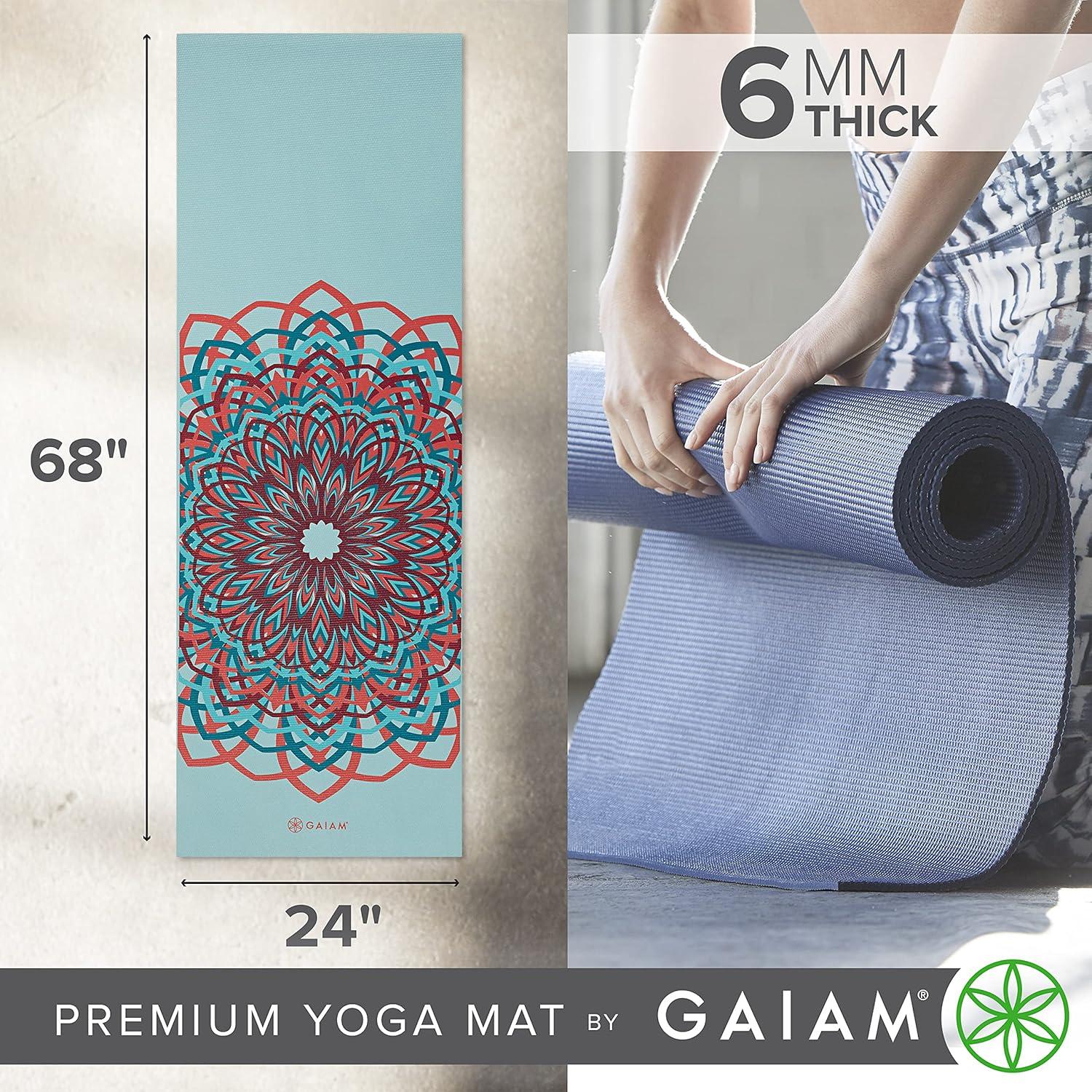imageGaiam Yoga Mat Premium 6mm Print Extra Thick Non Slip Exercise ampamp Fitness Mat for All Types of Yoga Pilates ampamp Floor Workouts 68quotL x 24quotW x 6mm ThickSantorini