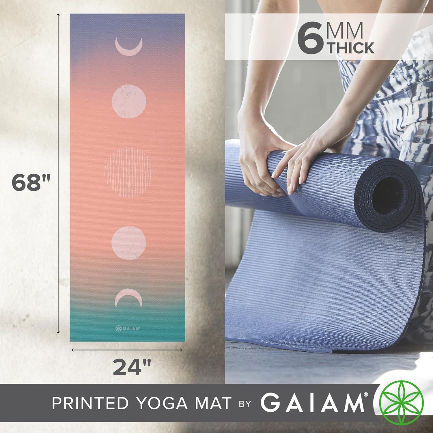 imageGaiam Yoga Mat Premium 6mm Print Extra Thick Non Slip Exercise ampamp Fitness Mat for All Types of Yoga Pilates ampamp Floor Workouts 68quotL x 24quotW x 6mm ThickPastel Moon Phases