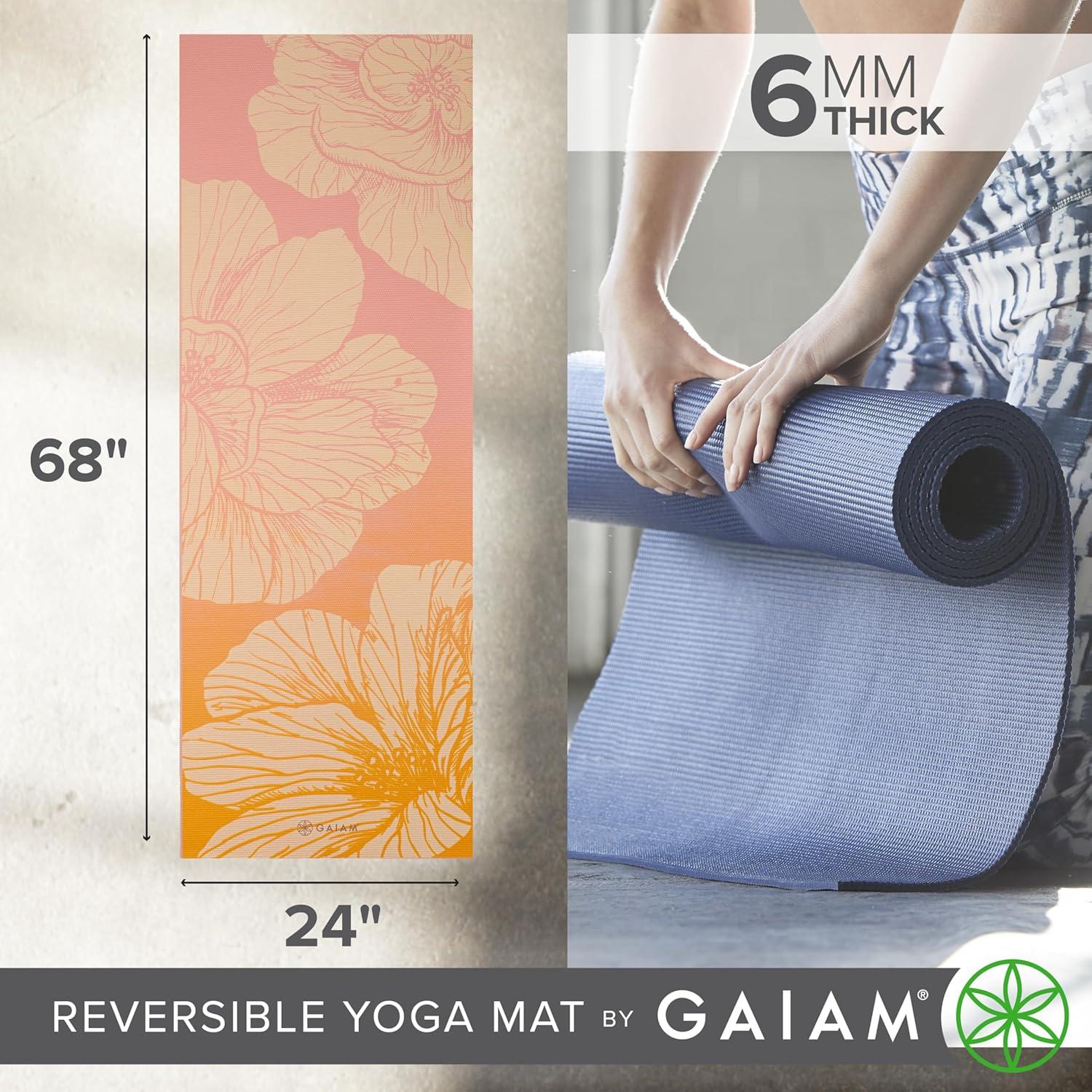 imageGaiam Yoga Mat Premium 6mm Print Reversible Extra Thick Non Slip Exercise ampamp Fitness Mat for All Types of Yoga Pilates ampamp Floor Workouts 68quot x 24quot x 6mm ThickDahlia Grains