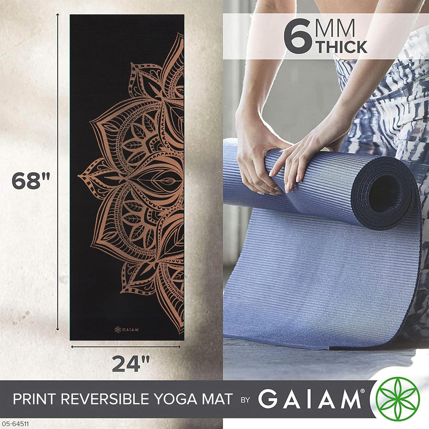 imageGaiam Yoga Mat  Premium 6mm Print Reversible Extra Thick Non Slip Exercise ampamp Fitness Mat for All Types of Yoga Pilates ampamp Floor Workouts 68quot x 24quot x 6mm ThickMarbled Bronze Medallion