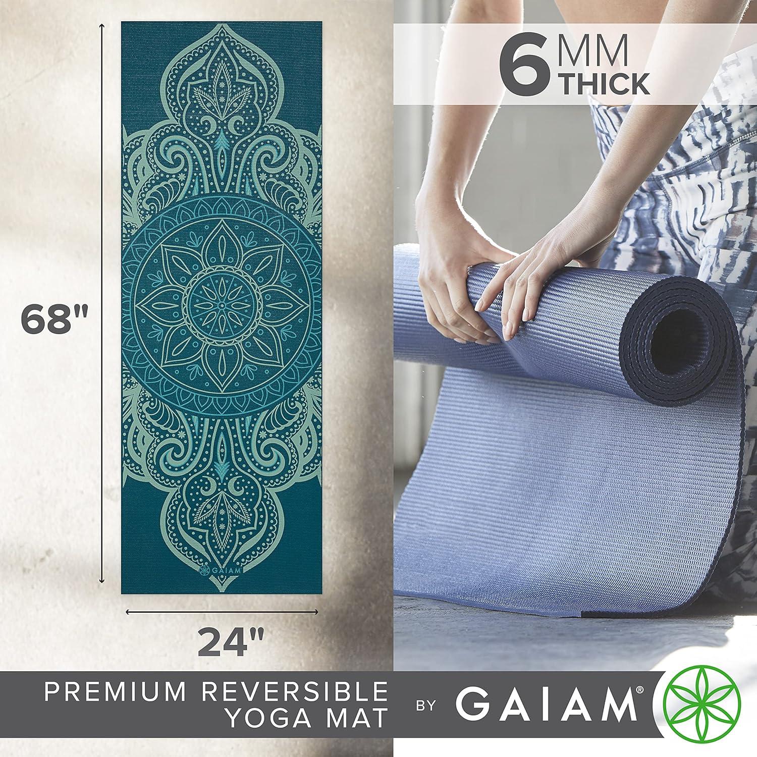 imageGaiam Yoga Mat  Premium 6mm Print Reversible Extra Thick Non Slip Exercise ampamp Fitness Mat for All Types of Yoga Pilates ampamp Floor Workouts 68quot x 24quot x 6mm ThickSeaglass