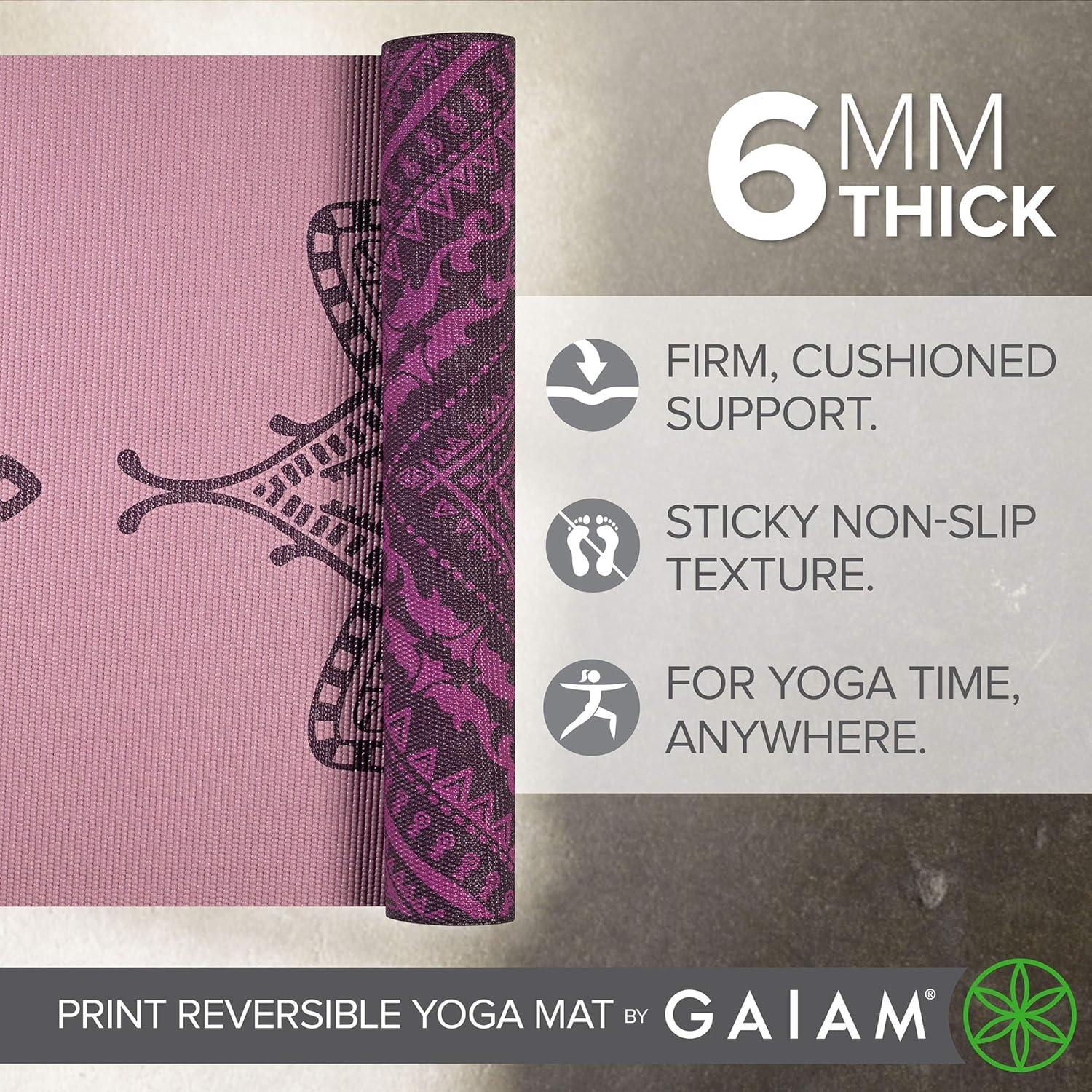 imageGaiam Yoga Mat  Premium 6mm Print Reversible Extra Thick Non Slip Exercise ampamp Fitness Mat for All Types of Yoga Pilates ampamp Floor Workouts 68quot x 24quot x 6mm ThickInner Peace Lotus