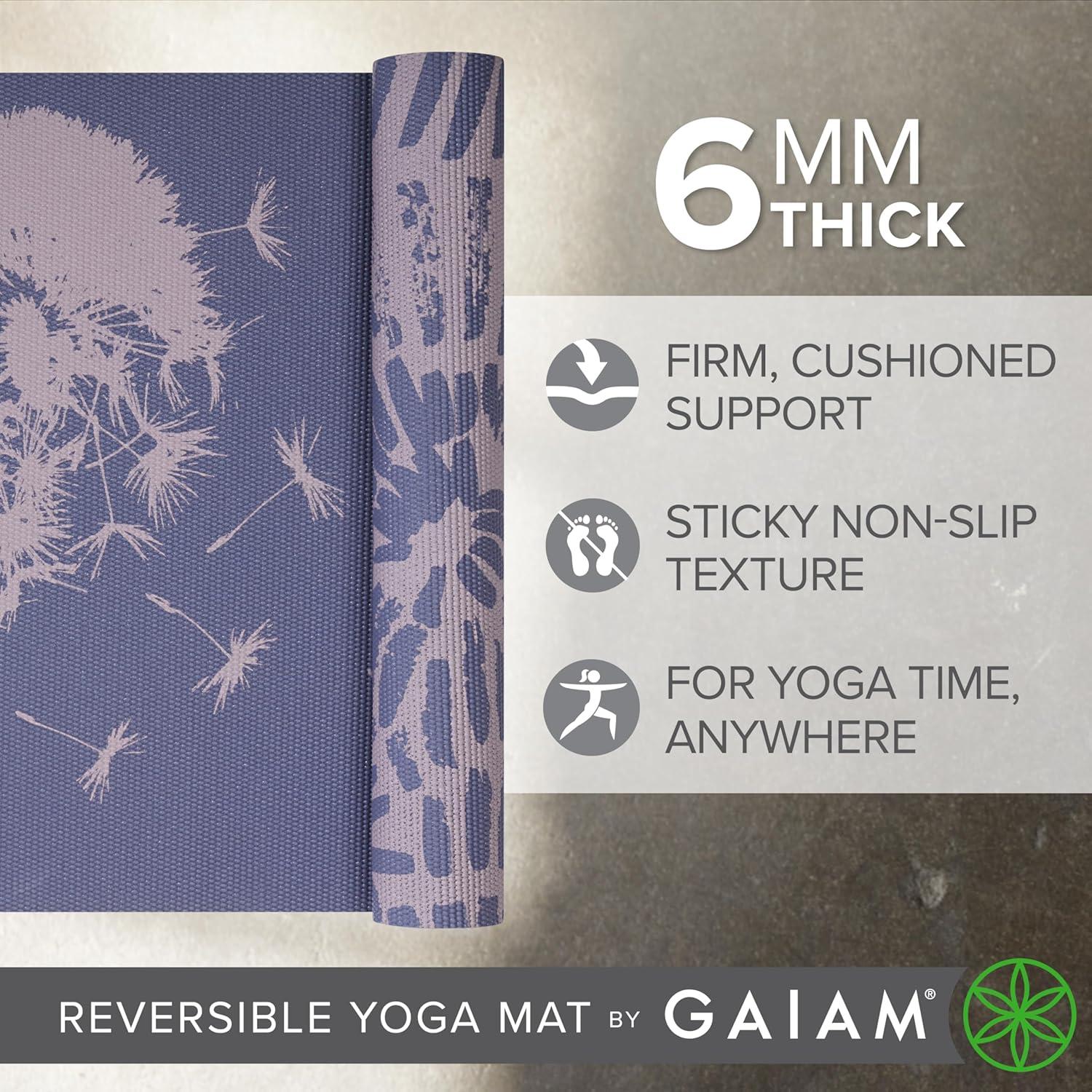 imageGaiam Yoga Mat Premium 6mm Print Reversible Extra Thick Non Slip Exercise ampamp Fitness Mat for All Types of Yoga Pilates ampamp Floor Workouts 68quot x 24quot x 6mm ThickDandelion Fossil