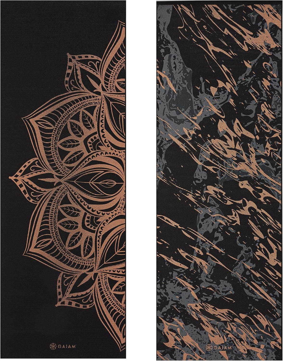 imageGaiam Yoga Mat  Premium 6mm Print Reversible Extra Thick Non Slip Exercise ampamp Fitness Mat for All Types of Yoga Pilates ampamp Floor Workouts 68quot x 24quot x 6mm ThickMarbled Bronze Medallion