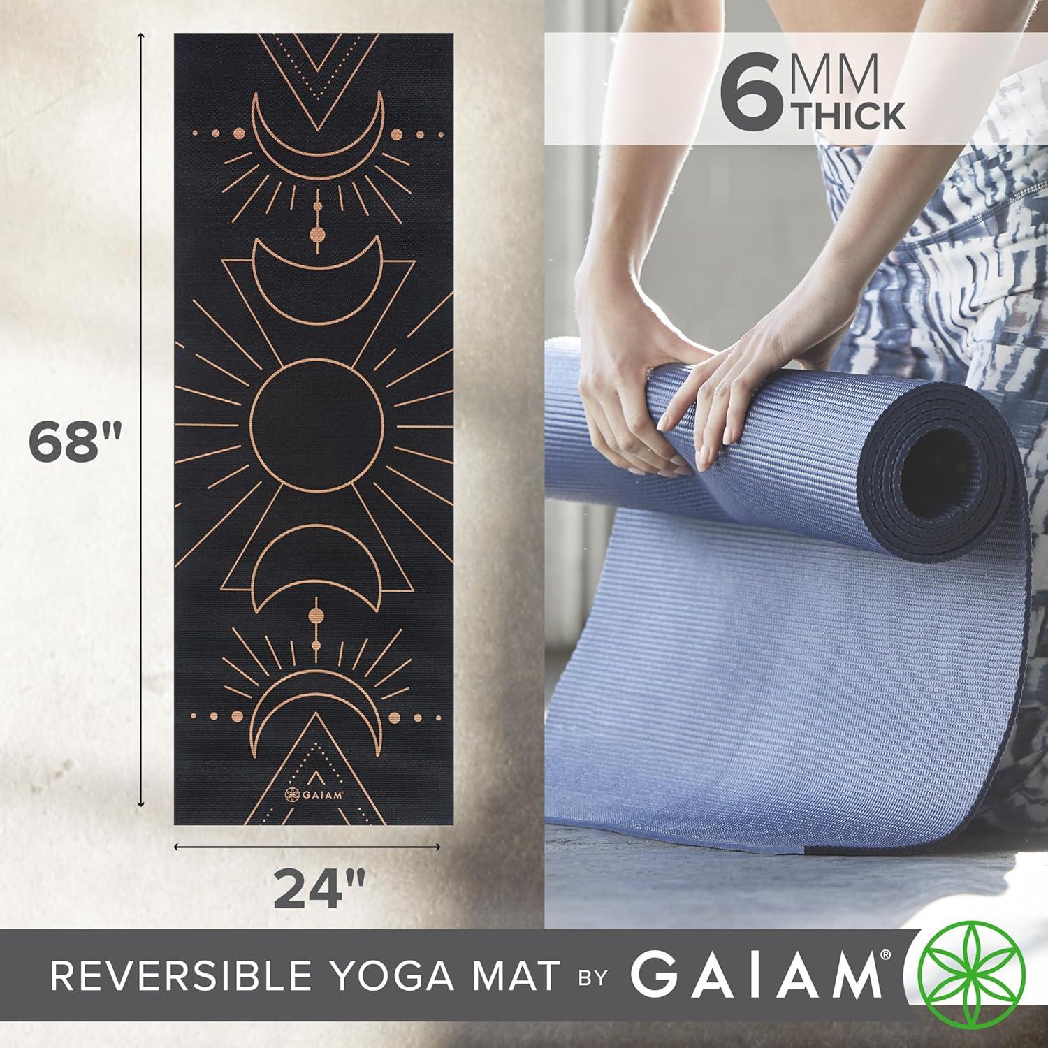 imageGaiam Yoga Mat Premium 6mm Print Reversible Extra Thick Non Slip Exercise ampamp Fitness Mat for All Types of Yoga Pilates ampamp Floor Workouts 68quot x 24quot x 6mm ThickCosmic Energy