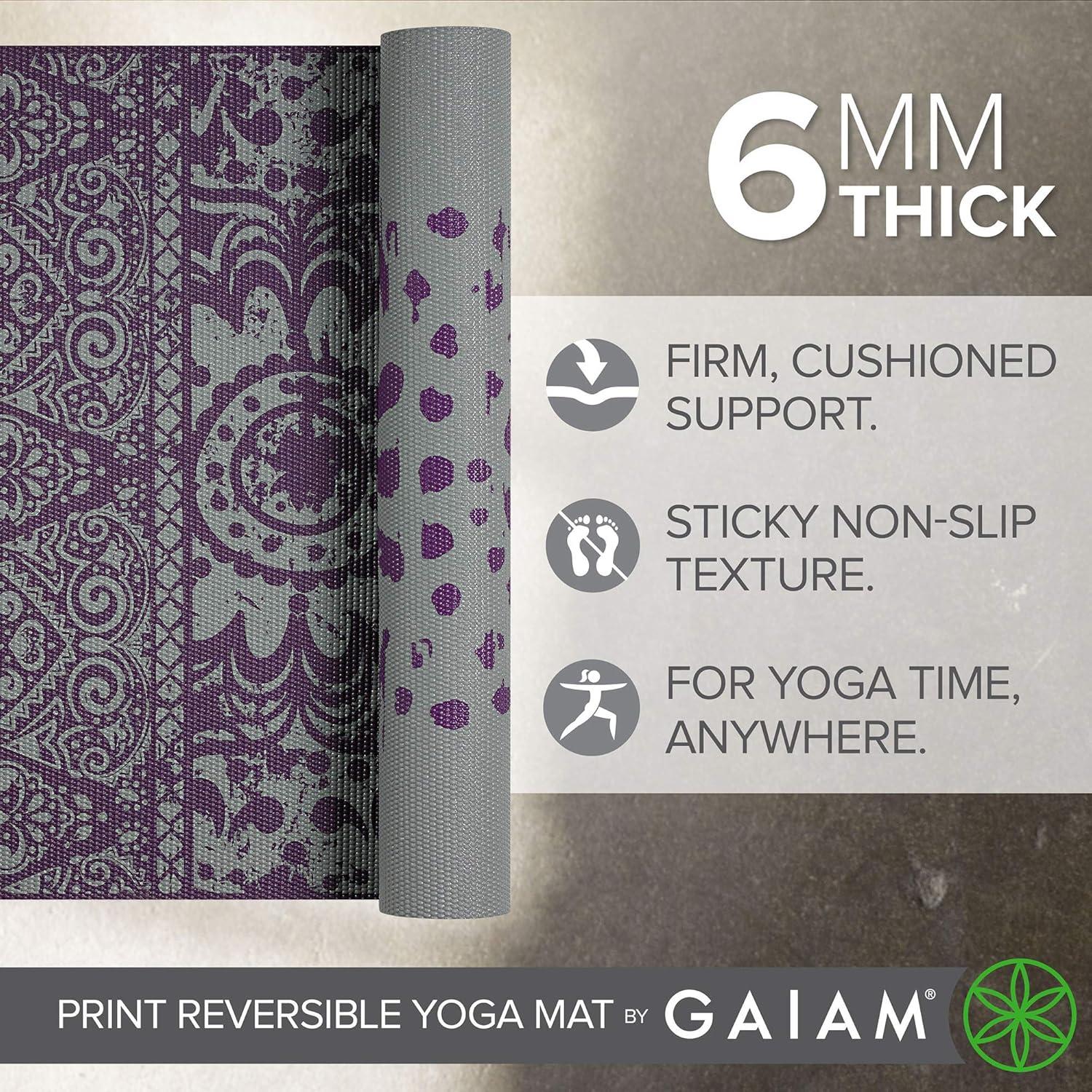 imageGaiam Yoga Mat Premium 6mm Print Reversible Extra Thick Non Slip Exercise ampamp Fitness Mat for All Types of Yoga Pilates ampamp Floor Workouts 68quot x 24quot x 6mm ThickPlum Etching