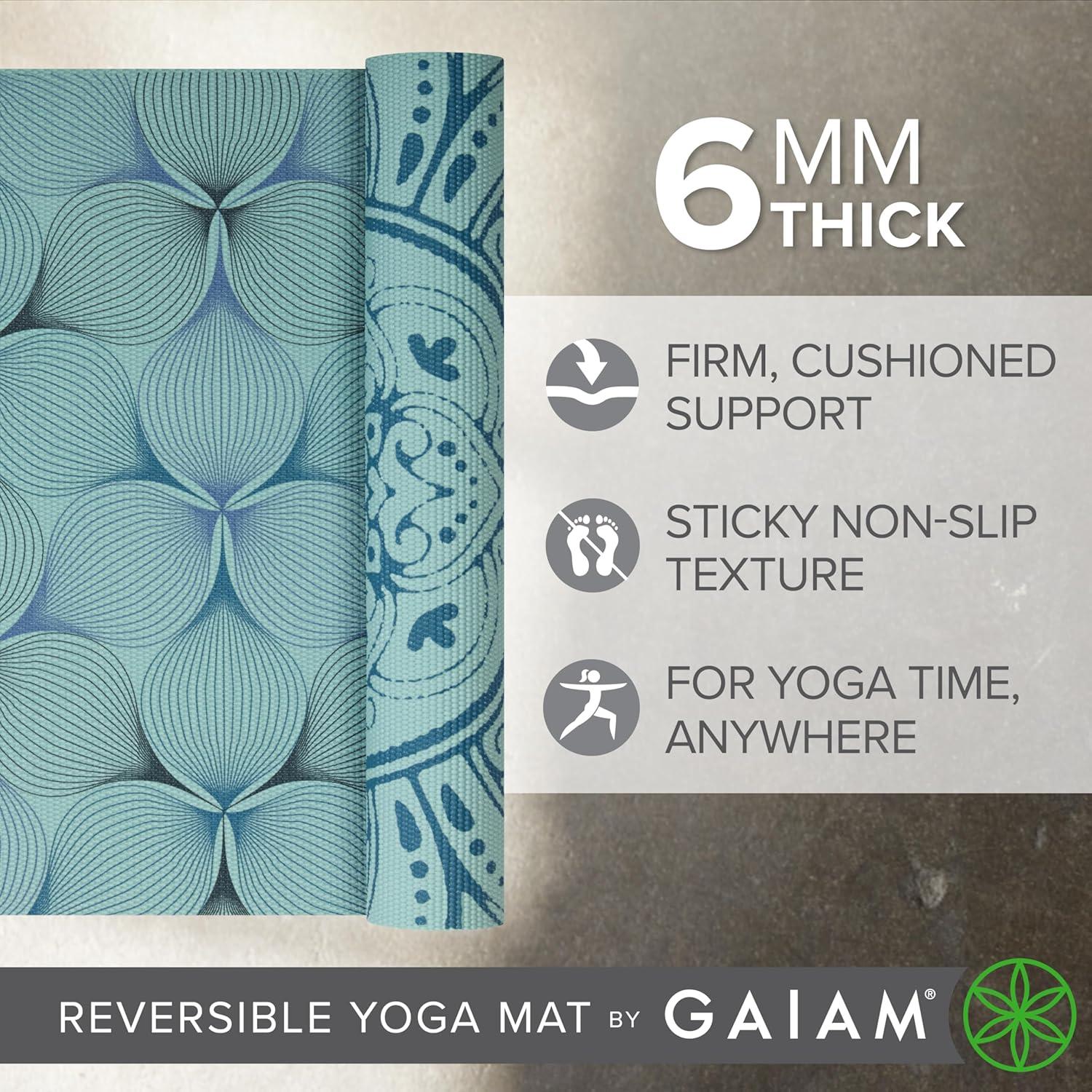 imageGaiam Yoga Mat  Premium 6mm Print Reversible Extra Thick Non Slip Exercise ampamp Fitness Mat for All Types of Yoga Pilates ampamp Floor Workouts 68quot x 24quot x 6mm ThickMandala Trance