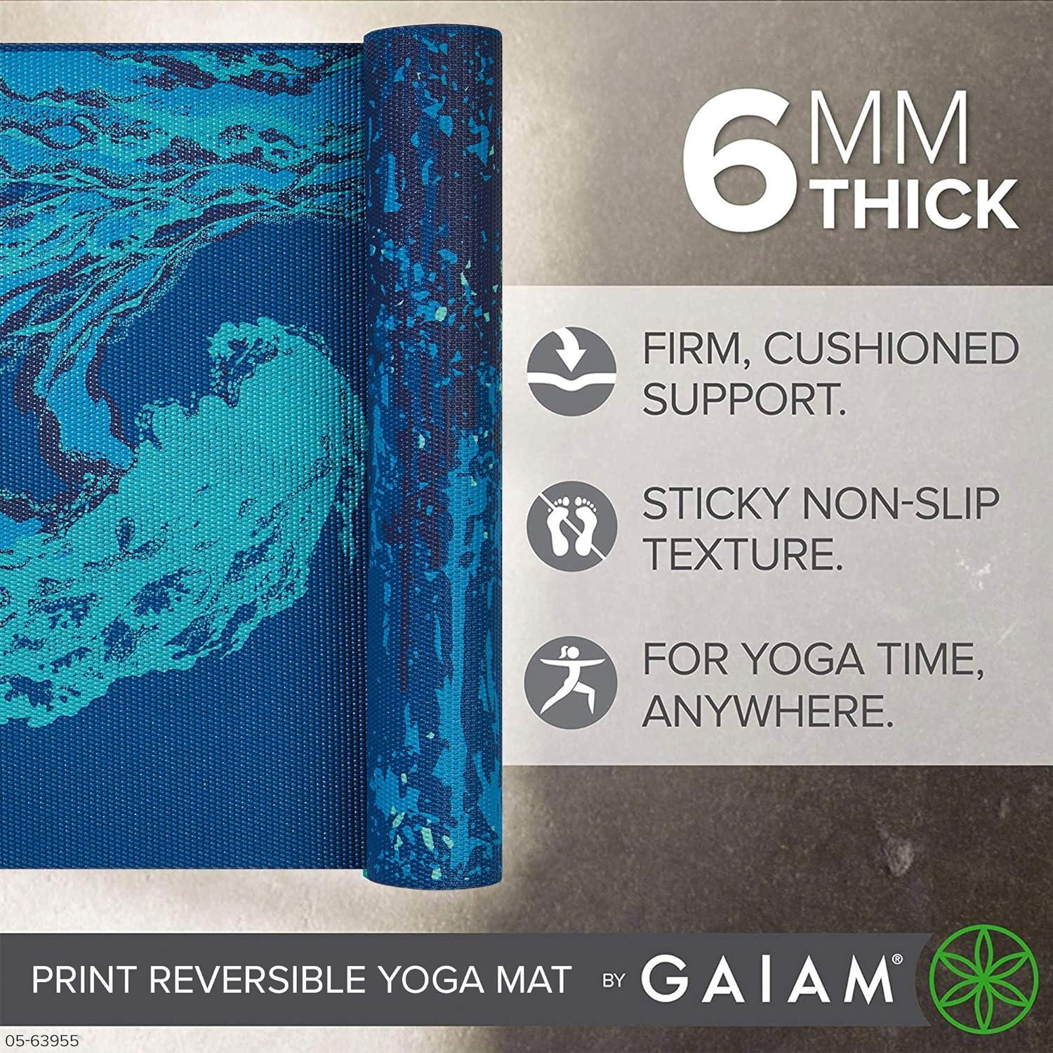 imageGaiam Yoga Mat Premium 6mm Print Reversible Extra Thick Non Slip Exercise ampamp Fitness Mat for All Types of Yoga Pilates ampamp Floor Workouts 68quot x 24quot x 6mm ThickPeaceful Waters