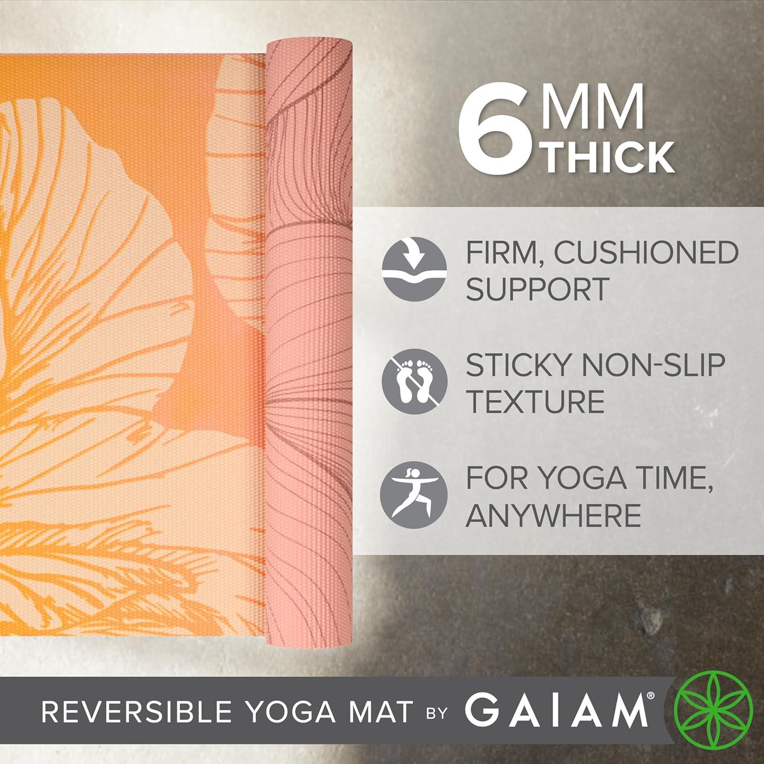imageGaiam Yoga Mat Premium 6mm Print Reversible Extra Thick Non Slip Exercise ampamp Fitness Mat for All Types of Yoga Pilates ampamp Floor Workouts 68quot x 24quot x 6mm ThickDahlia Grains