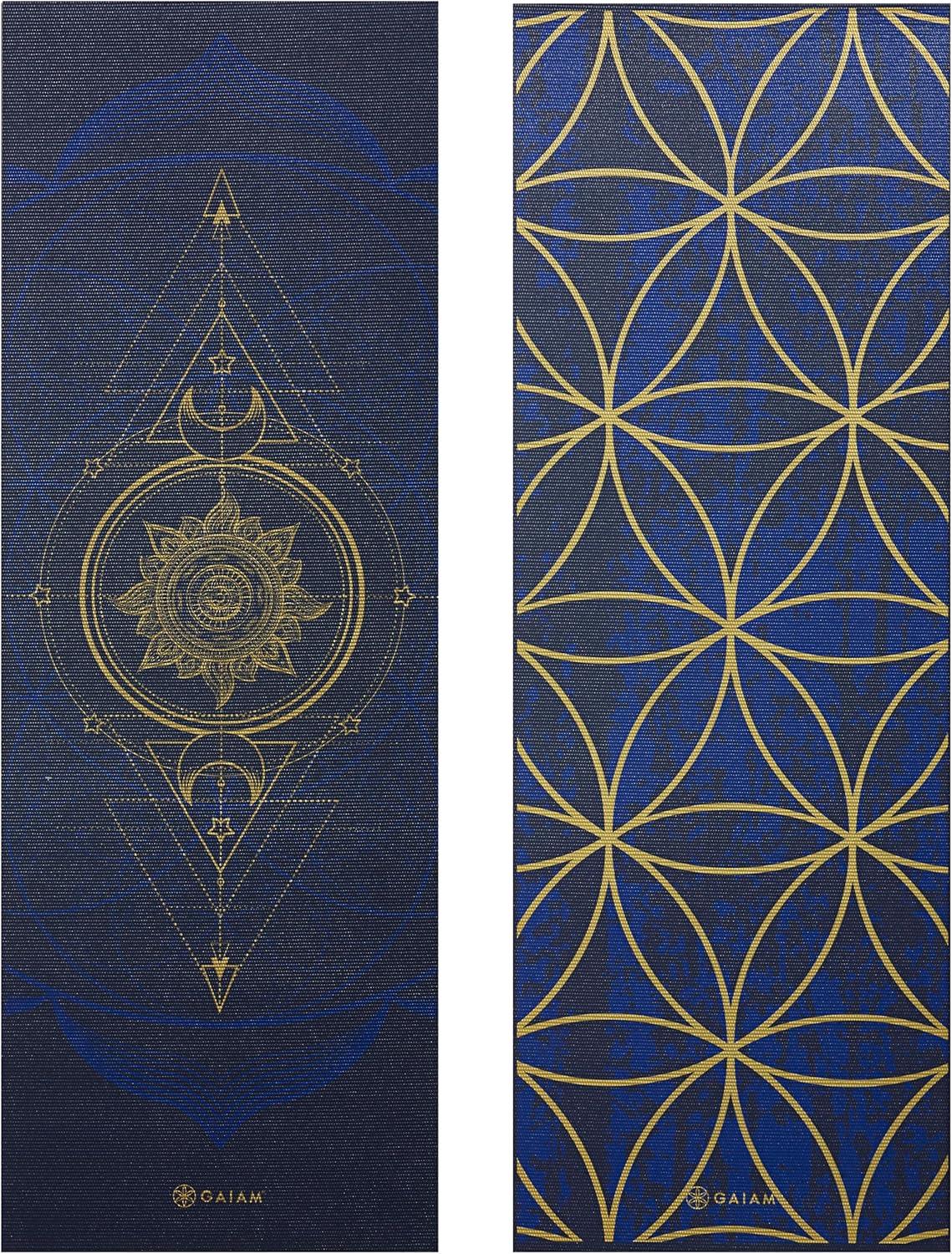 imageGaiam Yoga Mat Premium 6mm Print Reversible Extra Thick Non Slip Exercise ampamp Fitness Mat for All Types of Yoga Pilates ampamp Floor Workouts 68quot x 24quot x 6mm ThickMetallic Sun Moon