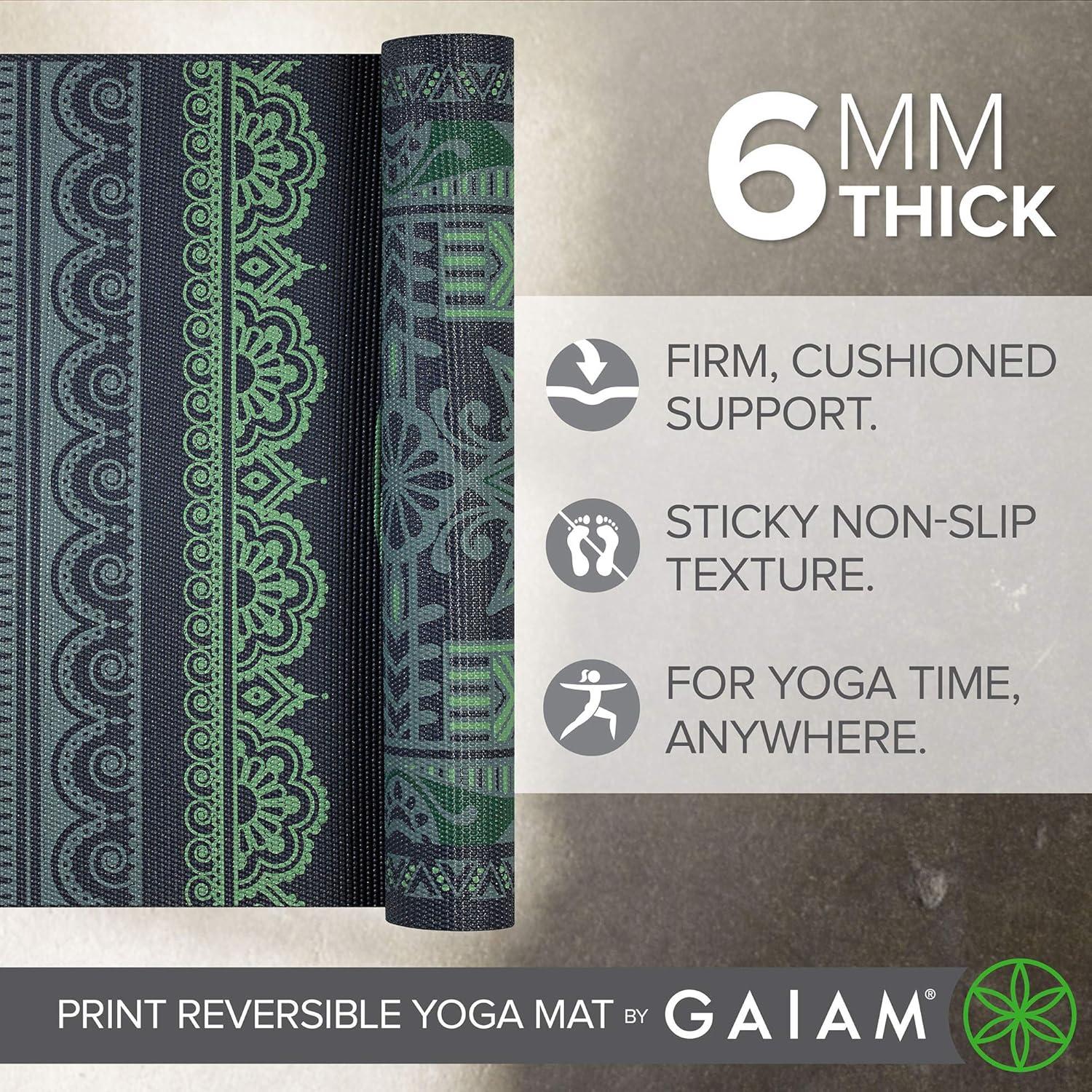 imageGaiam Yoga Mat Premium 6mm Print Reversible Extra Thick Non Slip Exercise ampamp Fitness Mat for All Types of Yoga Pilates ampamp Floor Workouts 68quot x 24quot x 6mm ThickBoho Folk