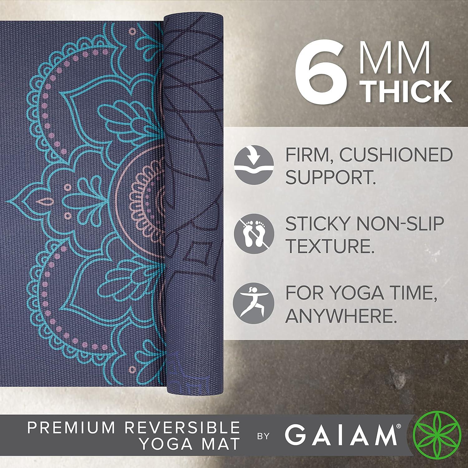 imageGaiam Yoga Mat Premium 6mm Print Reversible Extra Thick Non Slip Exercise ampamp Fitness Mat for All Types of Yoga Pilates ampamp Floor Workouts 68quot x 24quot x 6mm ThickPurple Illusion
