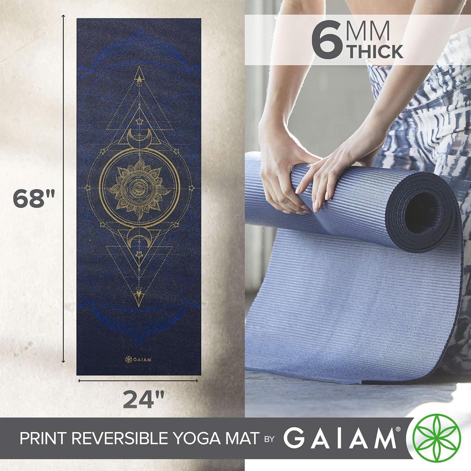 imageGaiam Yoga Mat Premium 6mm Print Reversible Extra Thick Non Slip Exercise ampamp Fitness Mat for All Types of Yoga Pilates ampamp Floor Workouts 68quot x 24quot x 6mm ThickMetallic Sun Moon