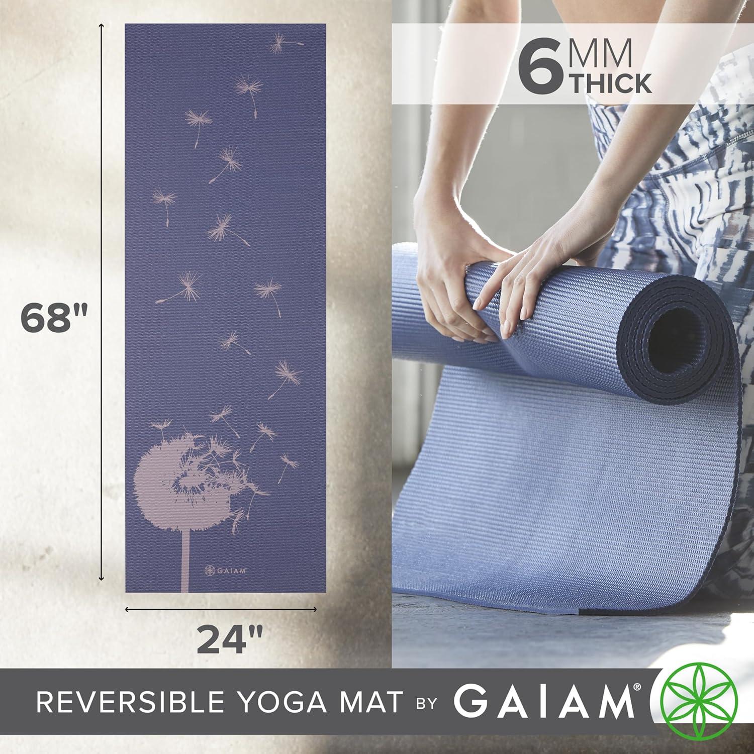 imageGaiam Yoga Mat Premium 6mm Print Reversible Extra Thick Non Slip Exercise ampamp Fitness Mat for All Types of Yoga Pilates ampamp Floor Workouts 68quot x 24quot x 6mm ThickDandelion Fossil