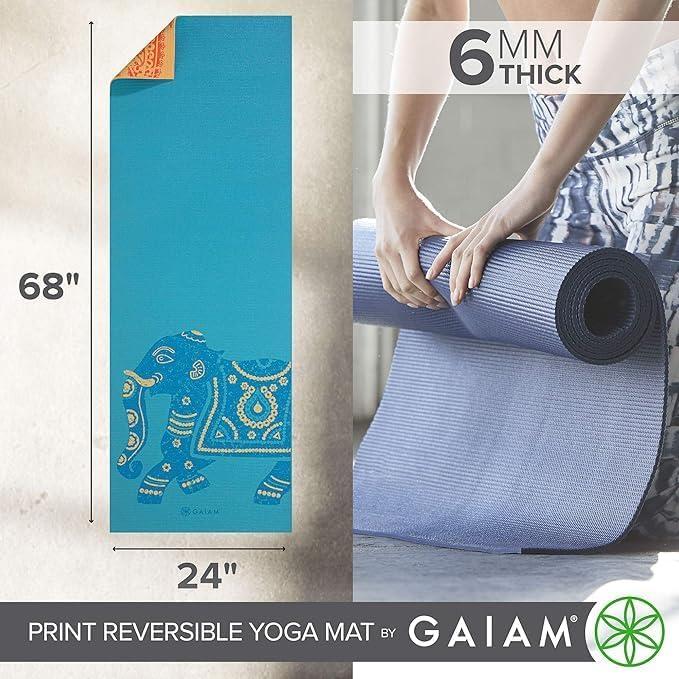 imageGaiam Yoga Mat Premium 6mm Print Reversible Extra Thick Non Slip Exercise ampamp Fitness Mat for All Types of Yoga Pilates ampamp Floor Workouts 68quot x 24quot x 6mm ThickElephant