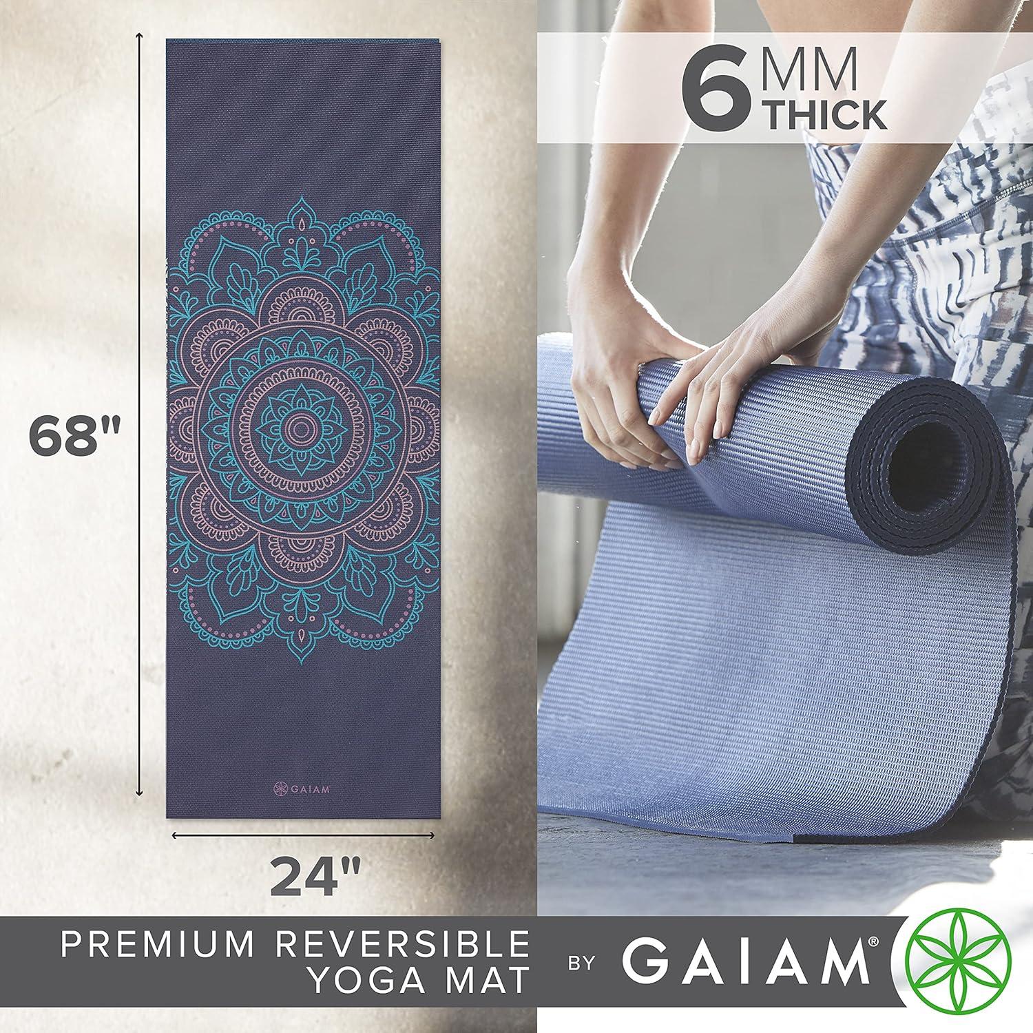imageGaiam Yoga Mat Premium 6mm Print Reversible Extra Thick Non Slip Exercise ampamp Fitness Mat for All Types of Yoga Pilates ampamp Floor Workouts 68quot x 24quot x 6mm ThickPurple Illusion