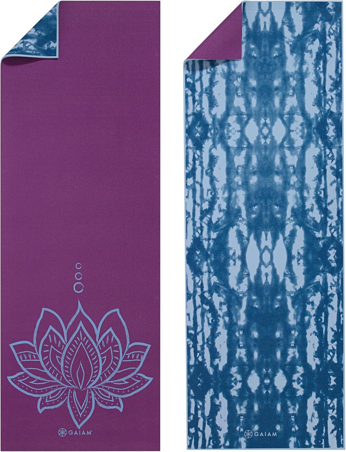 imageGaiam Yoga Mat Premium 6mm Print Reversible Extra Thick Non Slip Exercise ampamp Fitness Mat for All Types of Yoga Pilates ampamp Floor Workouts 68quot x 24quot x 6mm ThickPurple Lotus